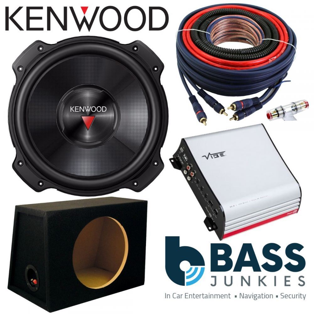 Kenwood KFC-PS3016W - 12" 2000 Watts Car Subwoofer & VIBE POWERBOX-60.2-V7 Class A/B 2 Channel 320 Watts Car Amplifier & Bass Box Kit