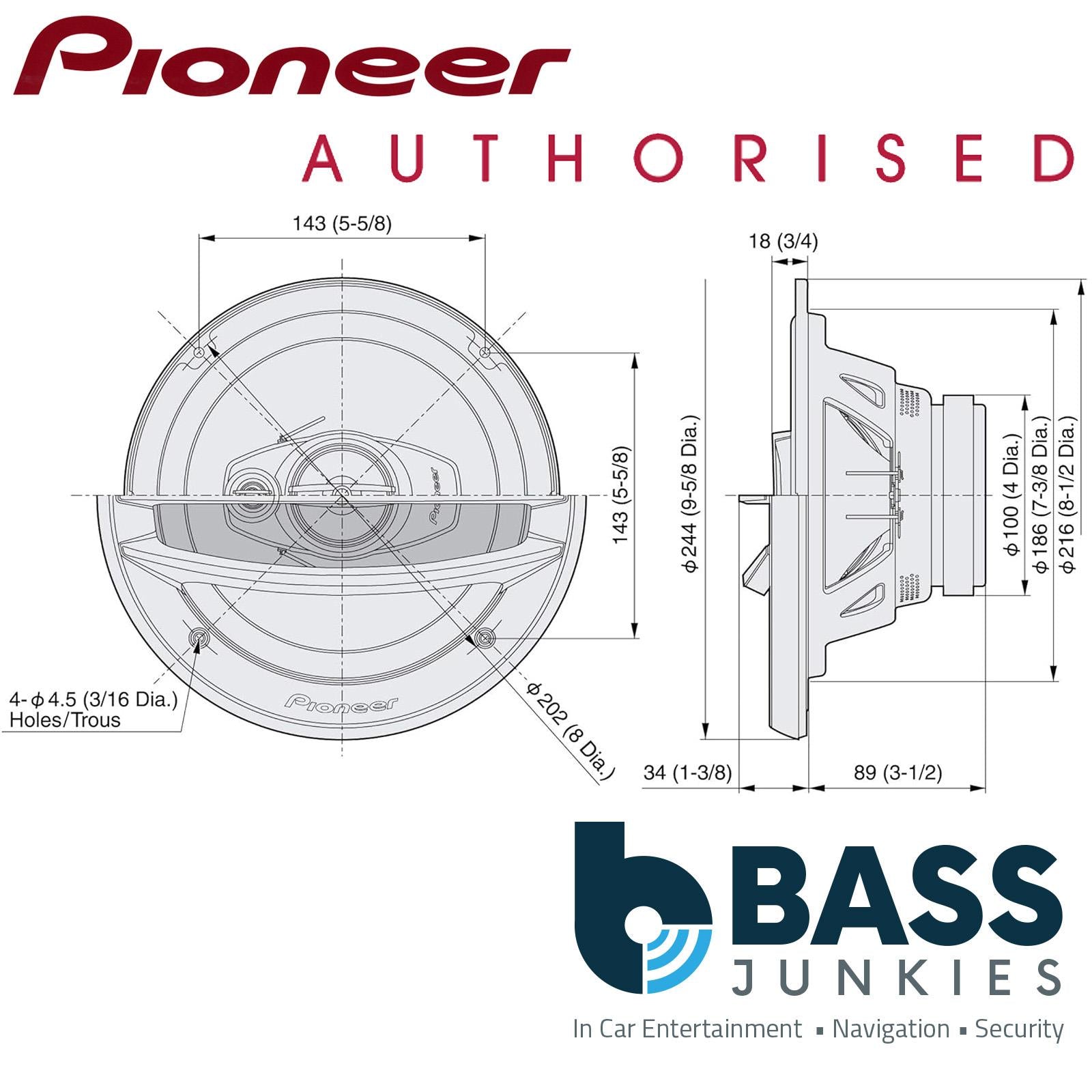 Pioneer TS-A2013i - 20cm 8" 3-Way Coaxial Car Speakers System 500W