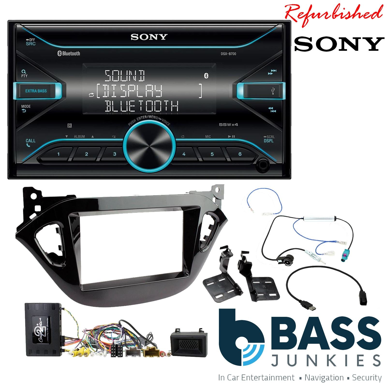 Sony DSX-B700 Bluetooth MP3 USB AUX 4 x 55W Double Din Car Stereo Radio Player + Connects2 Double Din + Steering Wheel Controls fits Vauxhall Corsa 2014-