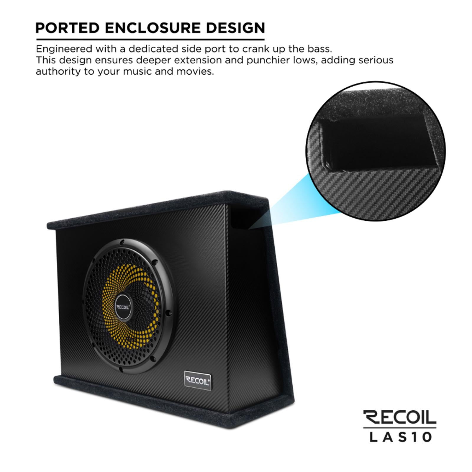 Recoil LAS10 - 10" Shallow Amplified Active 600 Watts Car Van Bass Box Subwoofer Enclosure