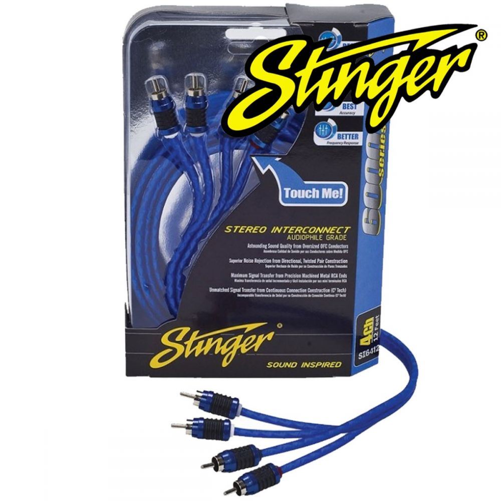 Stinger SI6412 6000 Series 3.66 Metre 12Ft 4CH Shielded Directional Twisted RCA Phono Car Stereo Cable