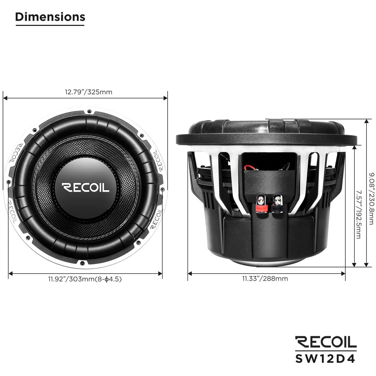 Recoil SW12D4 -   2000 Watts  Peak 12" Inch 30cm Dual 4-Ohm Car Sub Subwoofer