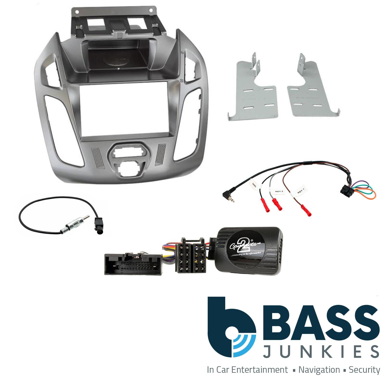 Double Din Stereo Fitting Kit + Steering Wheel Stalk Controls to fit Ford Transit-Connect 13-21