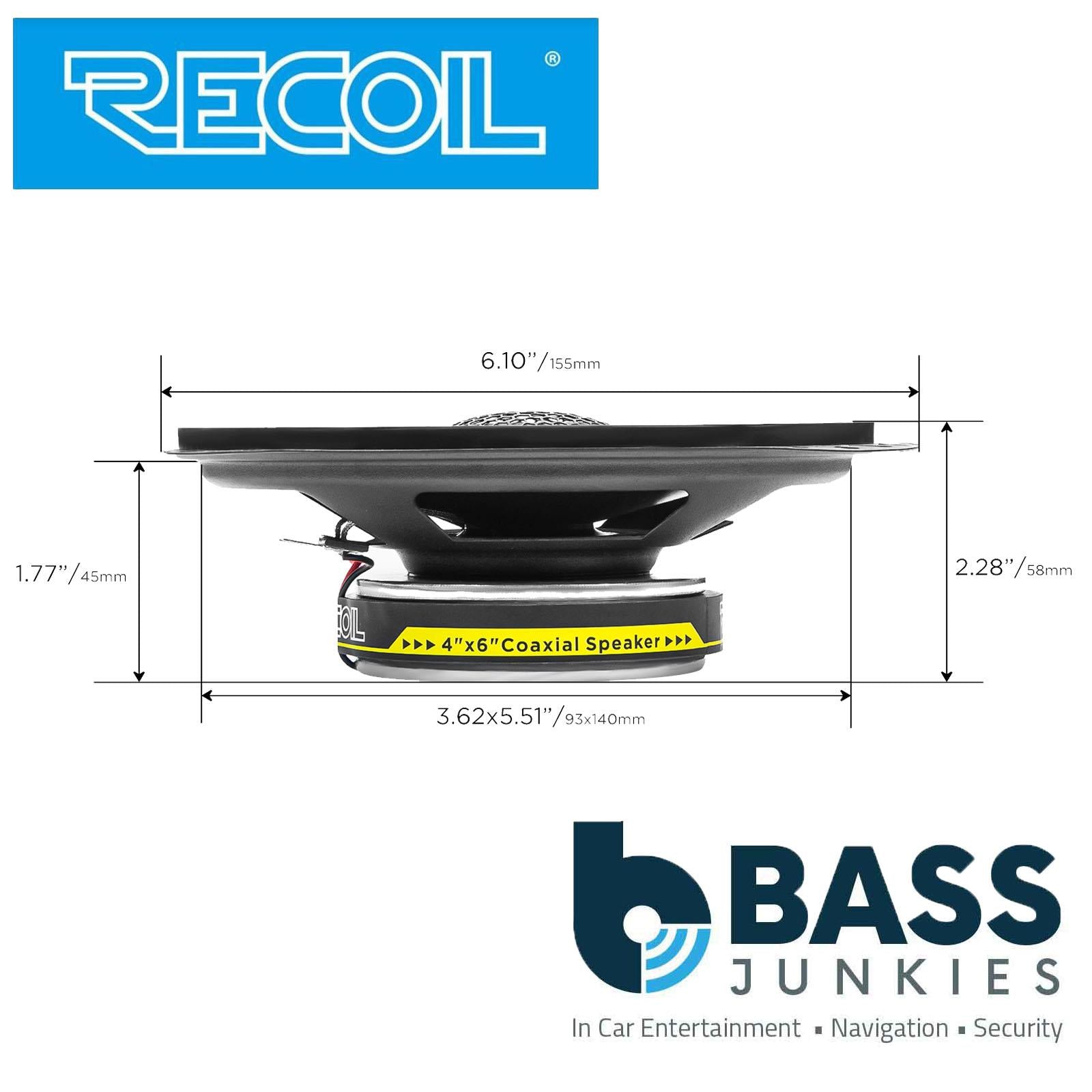 Recoil RLX462 - 100 Watts 4x6" Inch 2 Way Coaxial Car Door Speakers Pair
