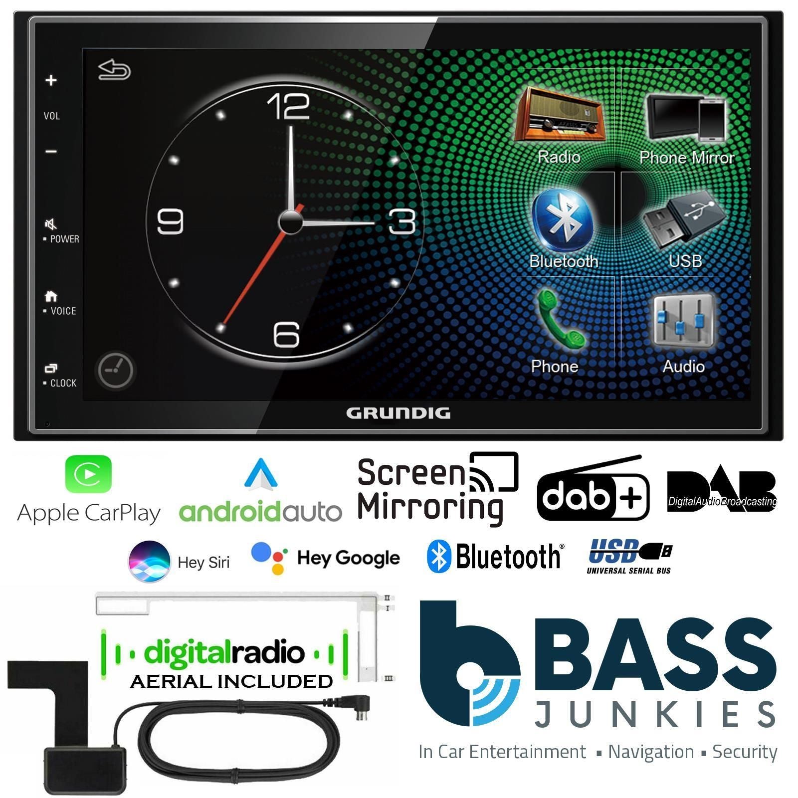 Grundig 6.8" Apple Android Double Din Stereo Fitting Kit + Steering Wheel Stalk Controls to fit VW EOS 2006-16 | VW Tiguan 2007-15 | VW Golf 2003-13