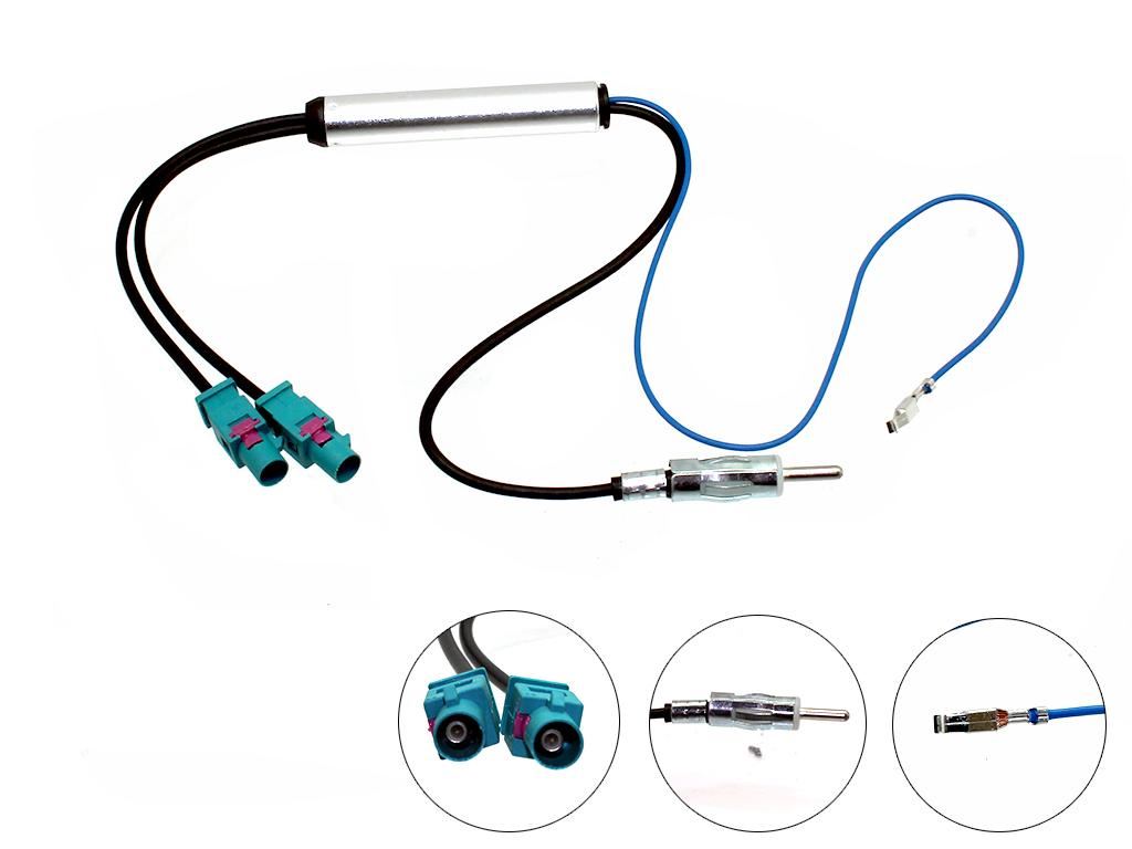 Connects2 CT27AA25 Twin FAKRA To DIN AM/FM Car Stereo Radio Amplified Aerial Adapter