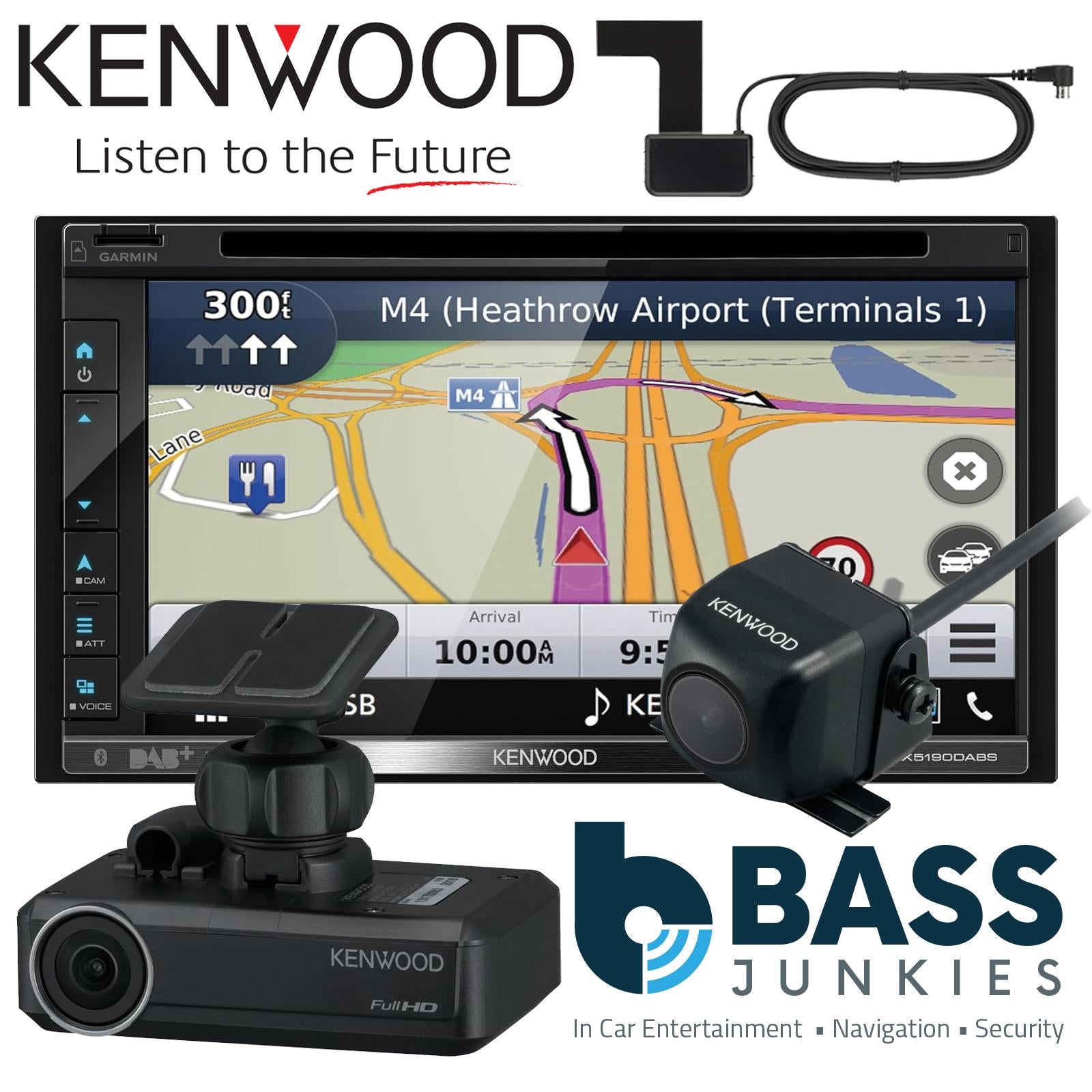 Kenwood DNX5190DABS - 6.8" CD DVD DAB DVD Navigation Bluetooth Car Stereo Rear Camera & Dash Cam