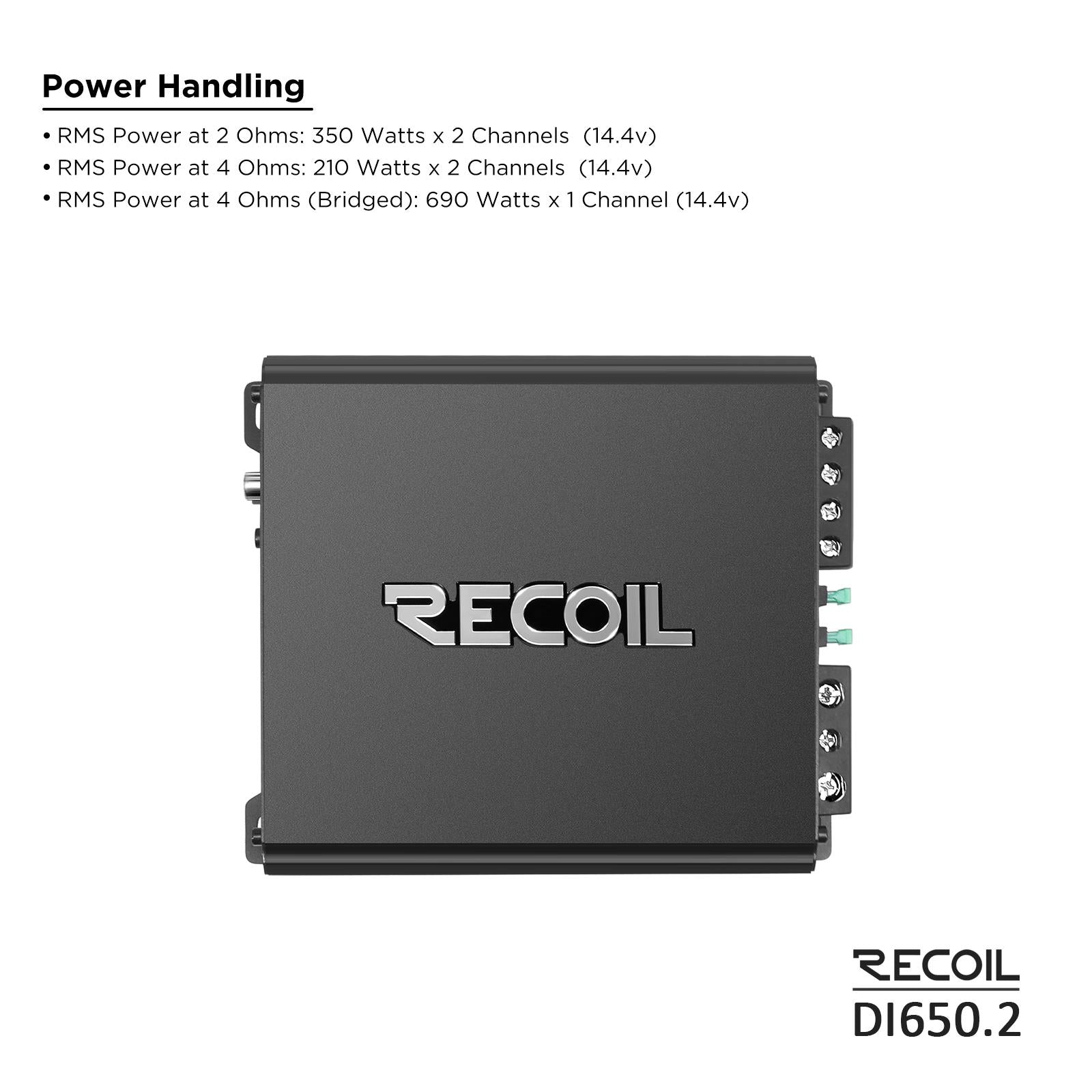 RECOIL DI650.2 -1400 Watts 2-Channel 2-4 Ohm Stable Class-D Car Audio Amplifier