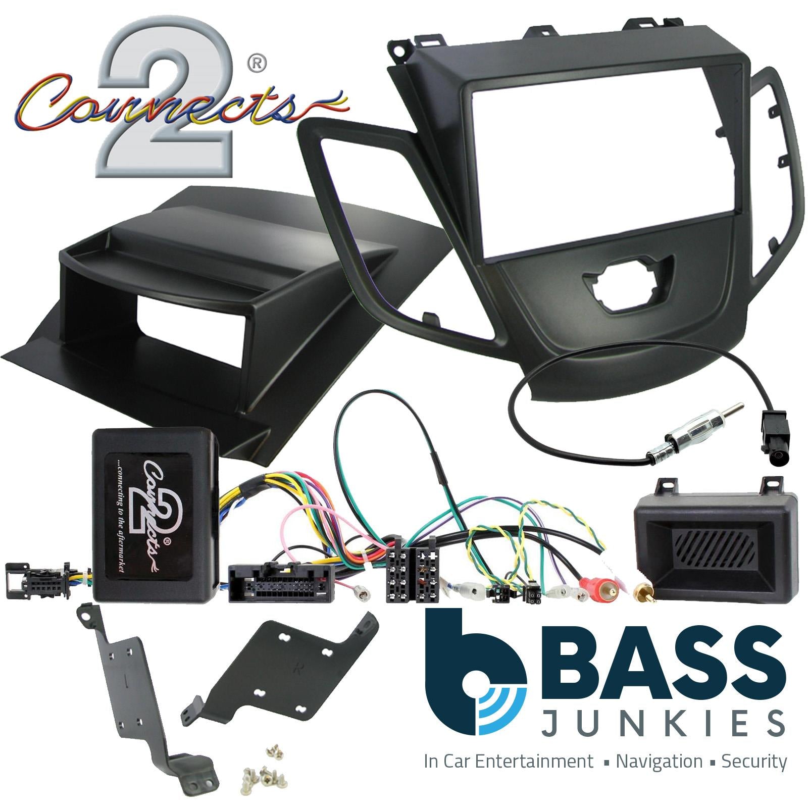 Ford Fiesta MK7 2010-17 Black Double Din Car Stereo Fascia & Steering Wheel Kit