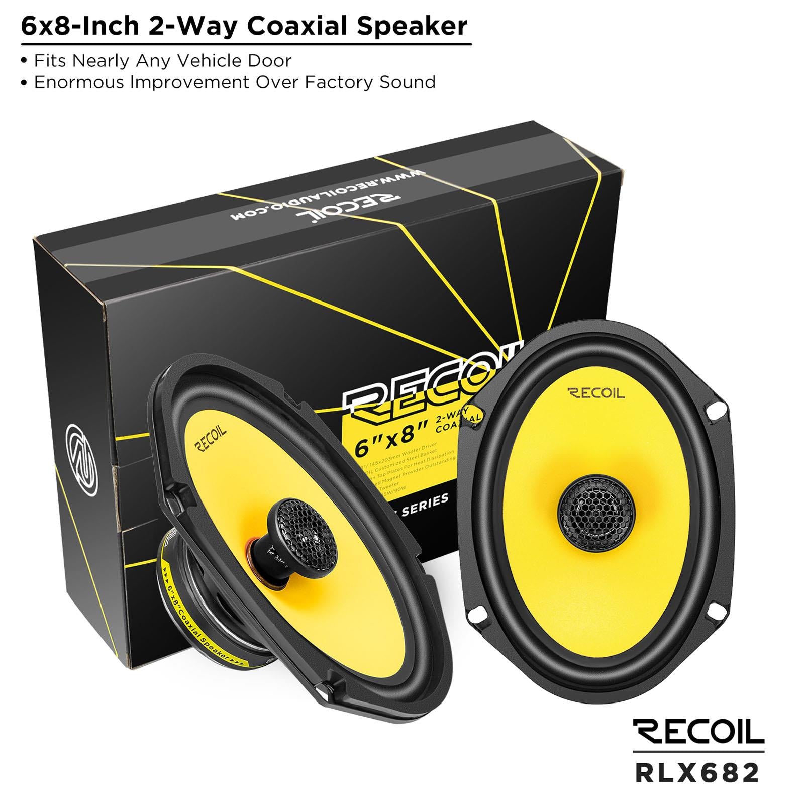Recoil RLX682 - 180 Watts 6x8" Inch 2 Way Coaxial Car Door Speakers Pair