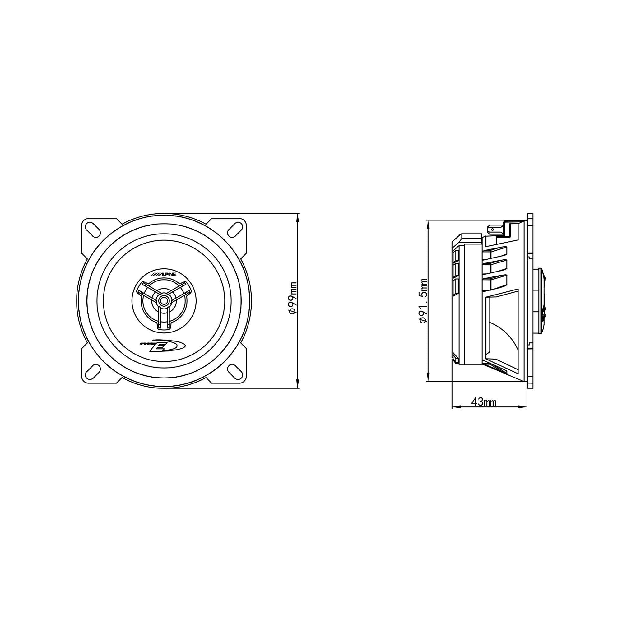 Alpine SXE-1025S 4" 10cm 2 Way 360 Watts Coaxial Car Van Speakers