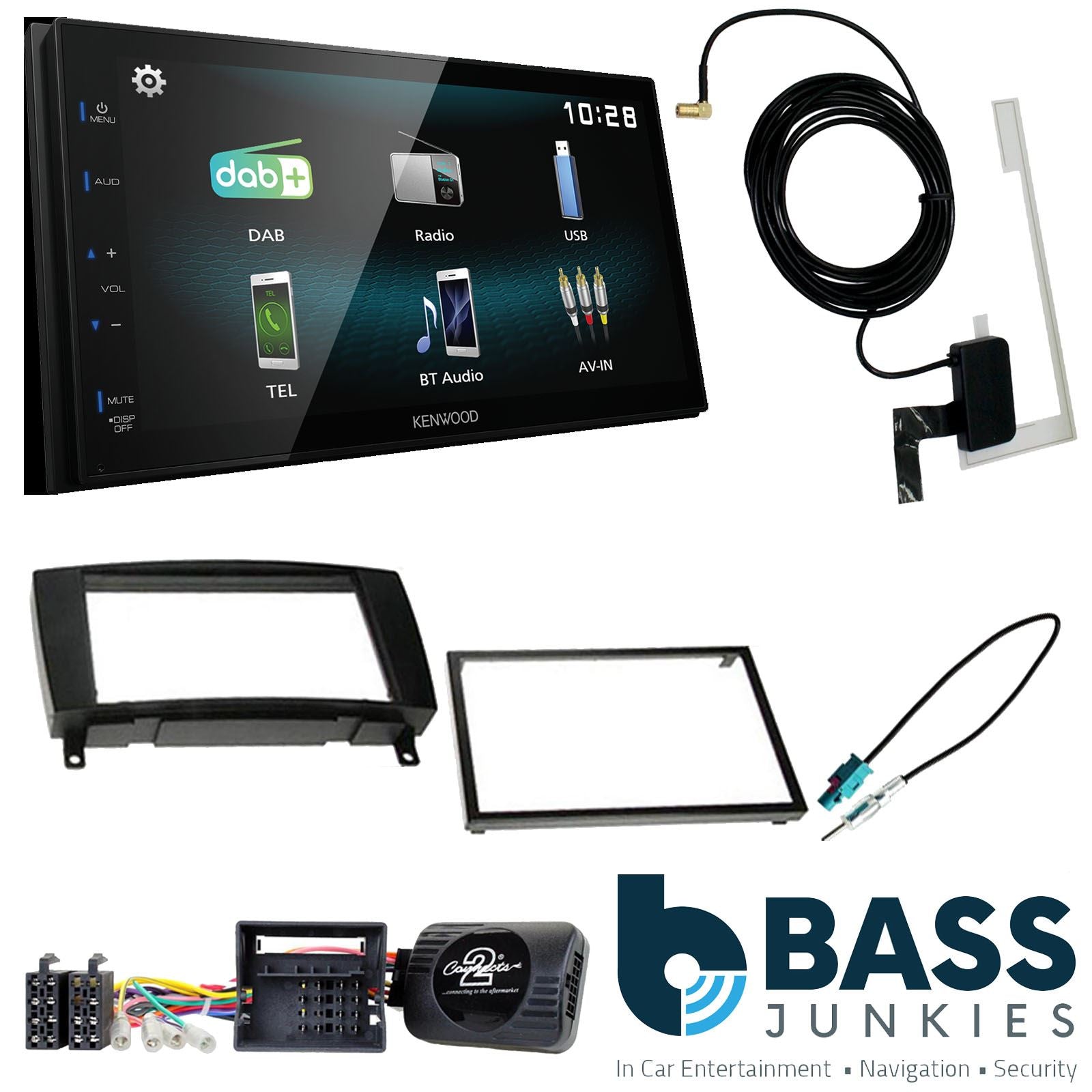 Kenwood DMX-125DAB + Connects2 Double Din + Steering Wheel Controls fits Mercedes CLK 2004-09