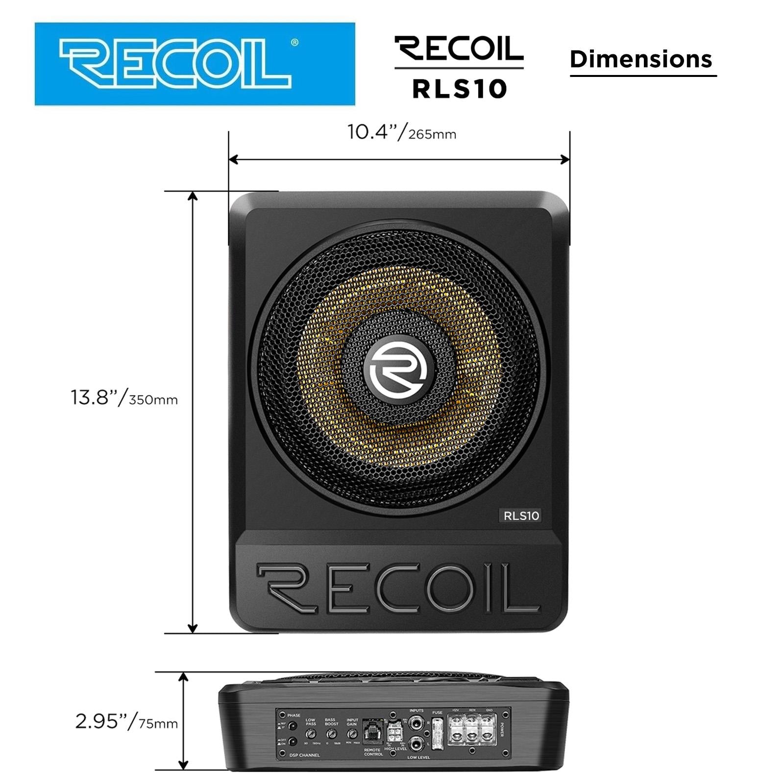 Recoil RLS10 - 500 Watts 10" Underseat Amplified Car Subwoofer & Bass Controller