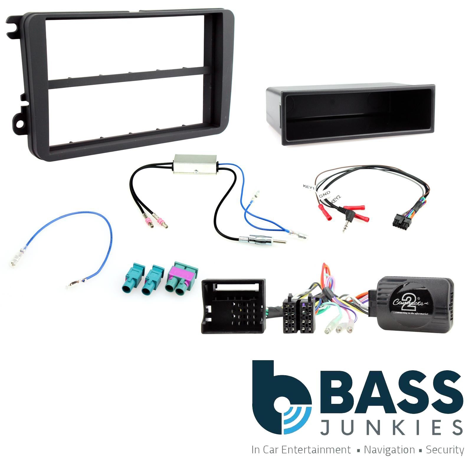 Connects2 CTKVW03 - Volkswagen Toureg 2004 - 2010 Double Din Fascia & Steering Wheel Interface Installation Kit