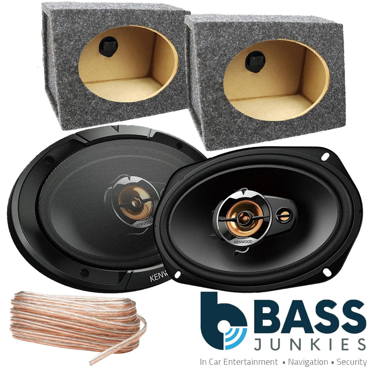 Kenwood KFC-S6977EX 6x9 1000 Watts Car Speakers with Grey MDF 6X9 Boxes Pair