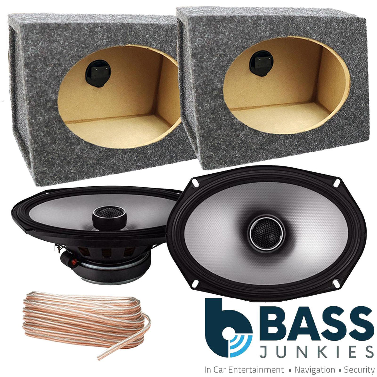 Alpine S2-S69 6x9 520 Watts Coaxial Car Speakers with Grey MDF Boxes Pair
