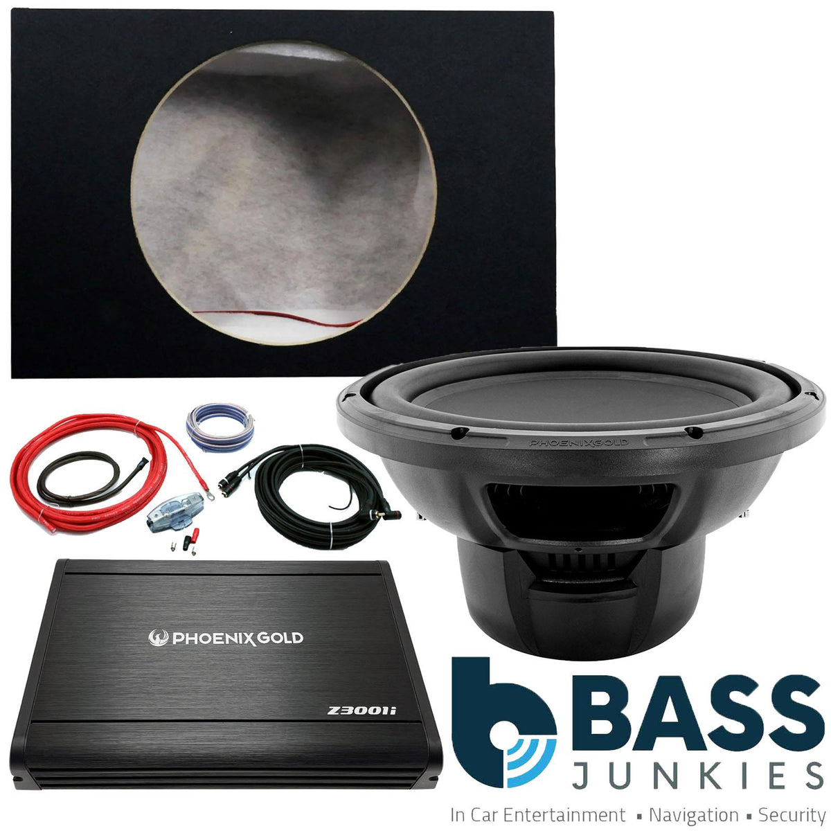 Phoenix Gold GX12D4 12" 800W Subwoofer 300W Amp 12" Box & 8AWG Wiring Kit