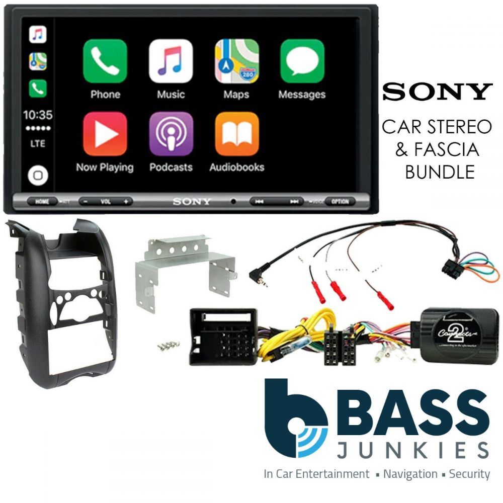 BMW Mini 2006-2013 SONY 6.95" DAB Bluetooth Mechless Apple CarPlay Android Auto Car Stereo Double Din Fascia & Steering Wheel Interface Upgrade Kit