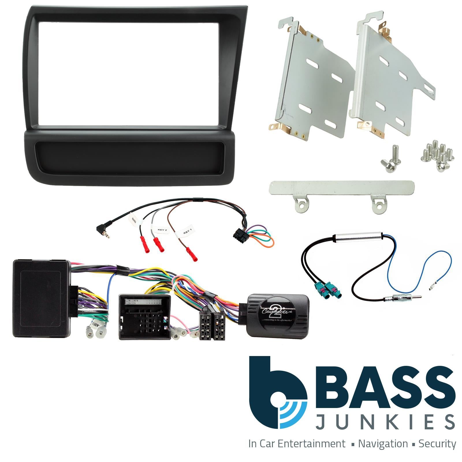 Double Din Stereo Fitting Kit + Steering Wheel Stalk Controls to fit Audi R8 2007-15