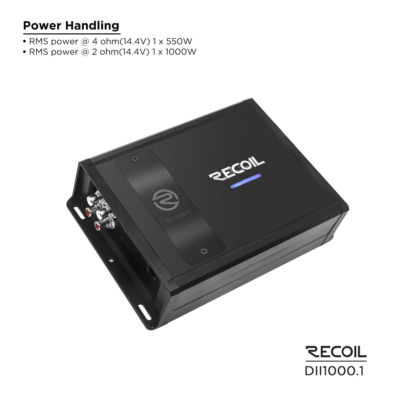 Recoil DII1000.1- 2000 Watts 2-4 Ohm Stable Class D Mono Car Audio Amp Amplifier
