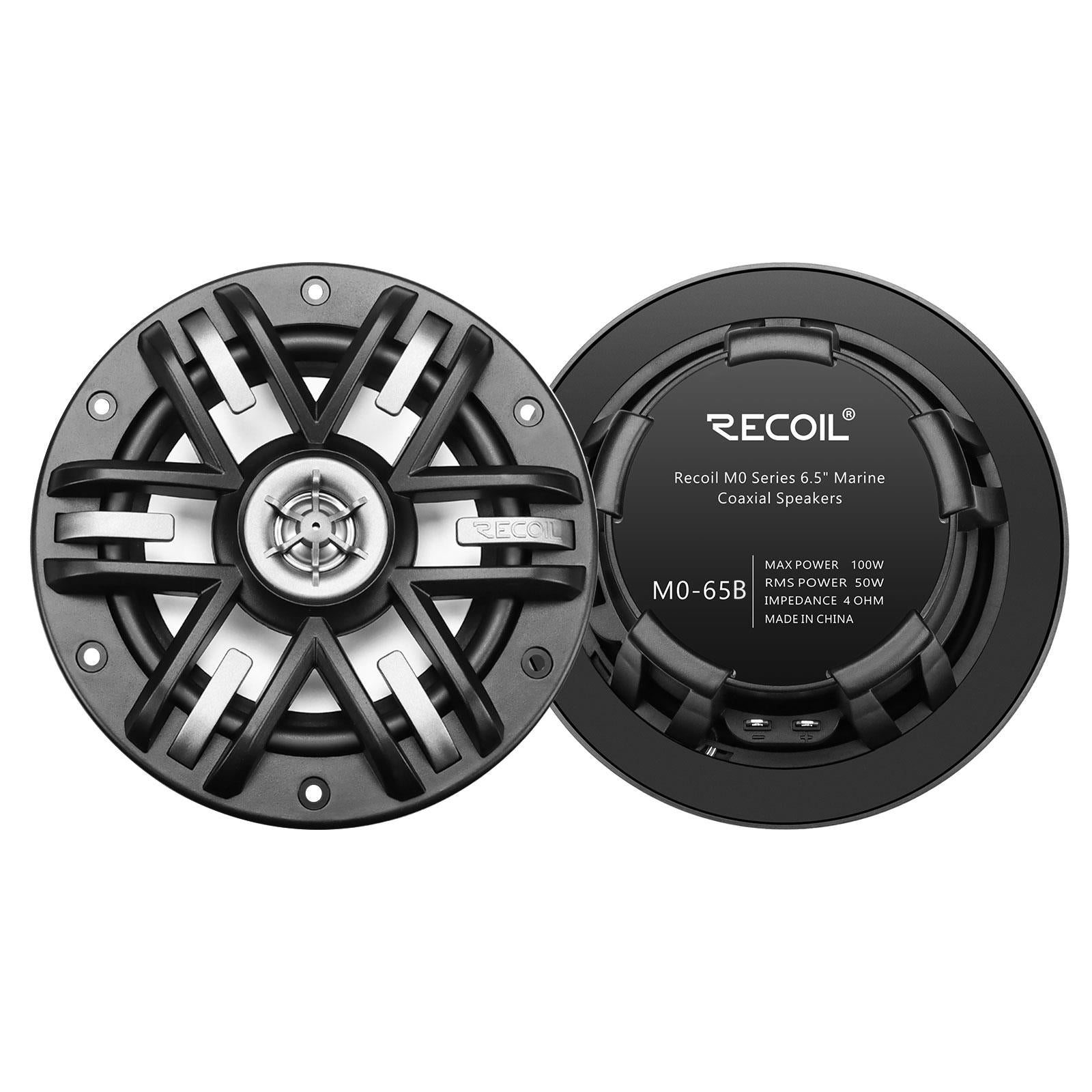 Recoil M0-65B - 240 Watts 6.5" 2 Way Marine Boat Car Speakers with Black Grilles