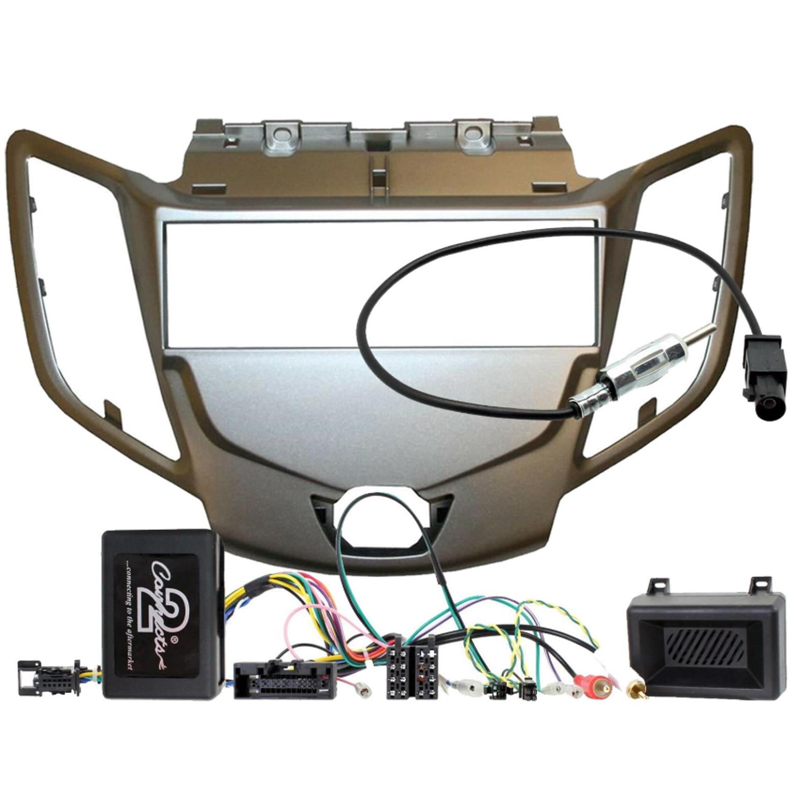 Ford Fiesta MK7 2013-2017 Single Din Car Stereo Silver Fascia & Steering Wheel Kit