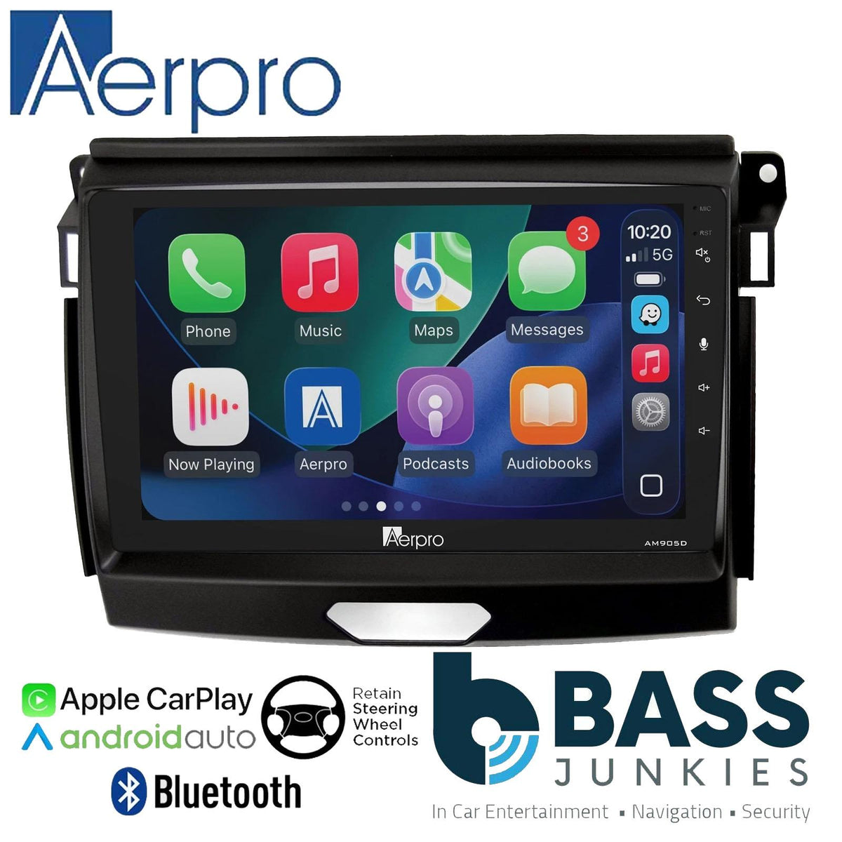 Aerpro 9" DAB CarPlay Android Car Stereo Fascia Kit For Ford Ranger 15 Onwards