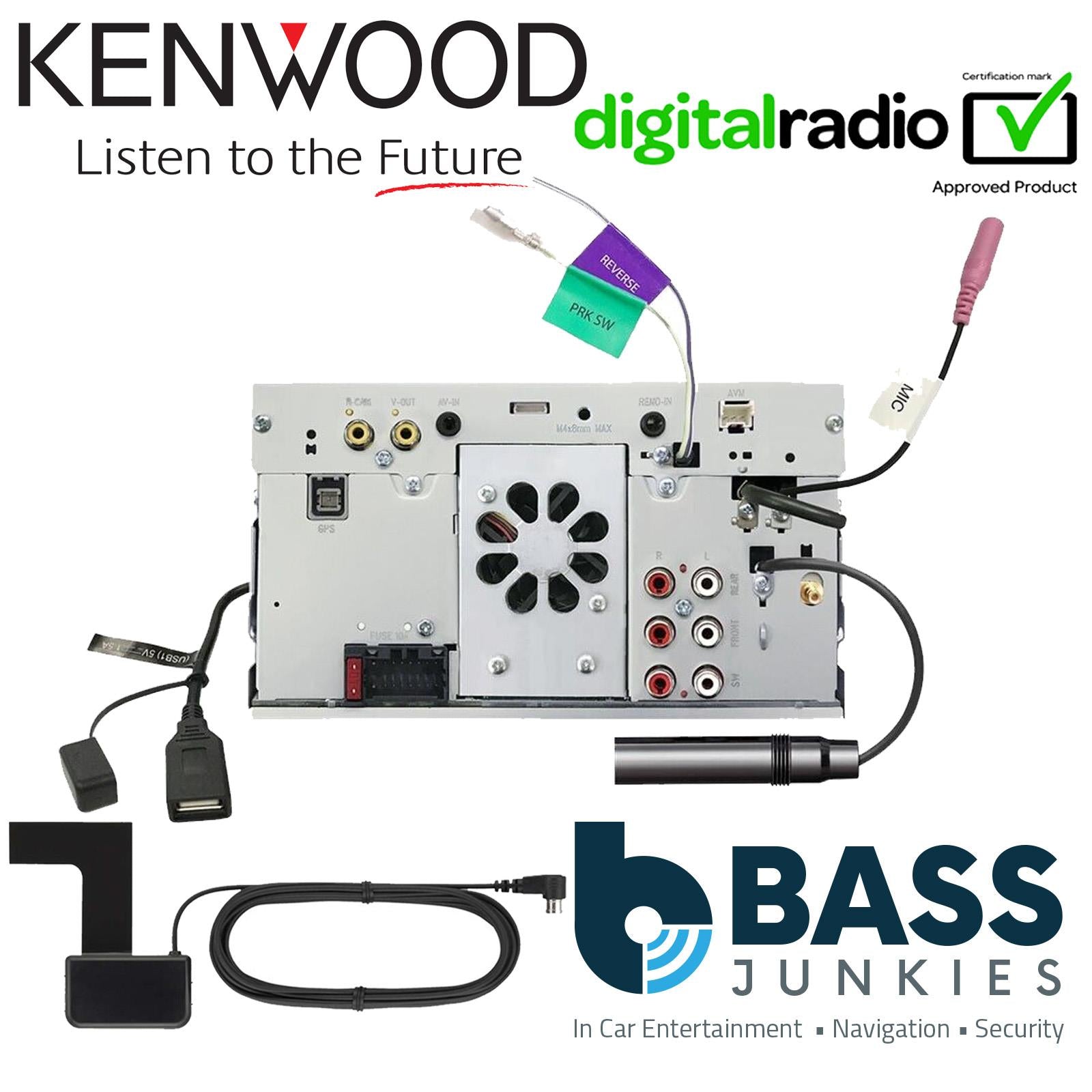 Kenwood DNX-7170DABS 7" Screen + DAB Aerial + Connects2 Double Din Grey Fascia + Steering Wheel Controls fits Ford Transit 2015-21