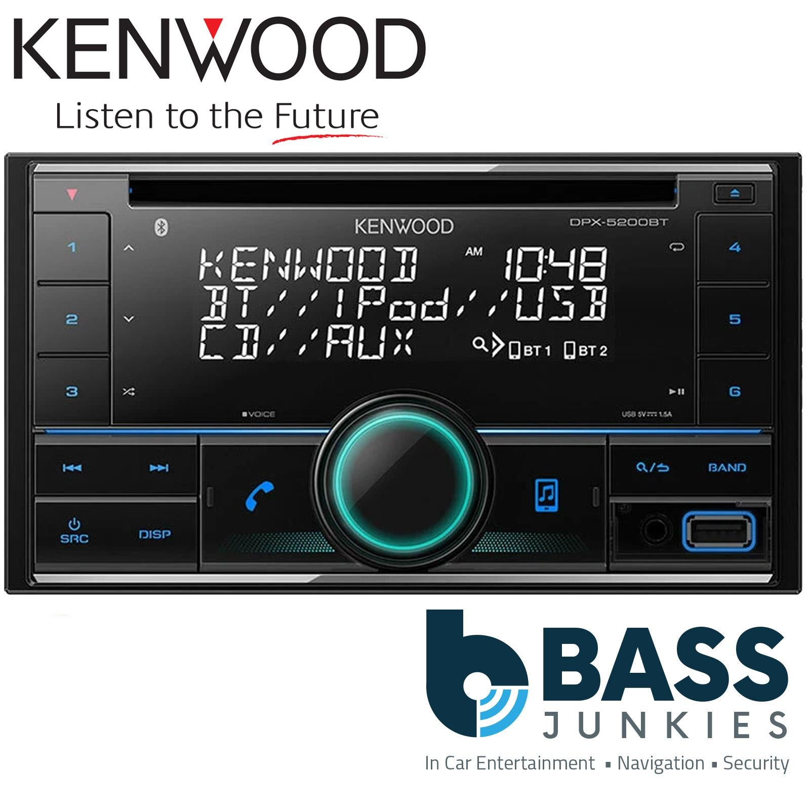 Kenwood DPX-5200BT - 50 x 4 Watts Double Din AUX USB iPhone iPod Android Bluetooth Car Stereo