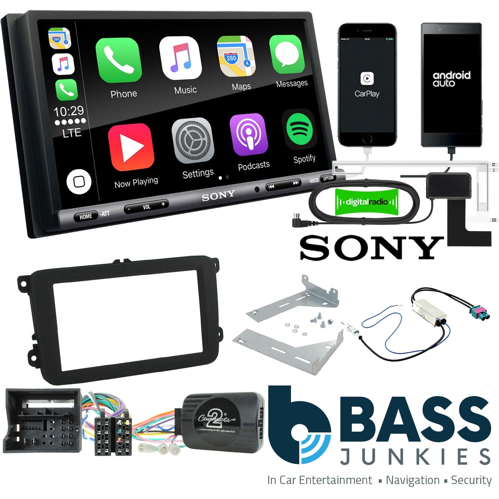 Sony 6.95" Screen Double Din + Fitting Kit - to fit VW Caddy 2015-20 | VW Transporter T6 2015- | VW Beetle 2015- | VW Jetta 2011-18 | VW Tiguan 2015-20 | VW Sharan 2015-21