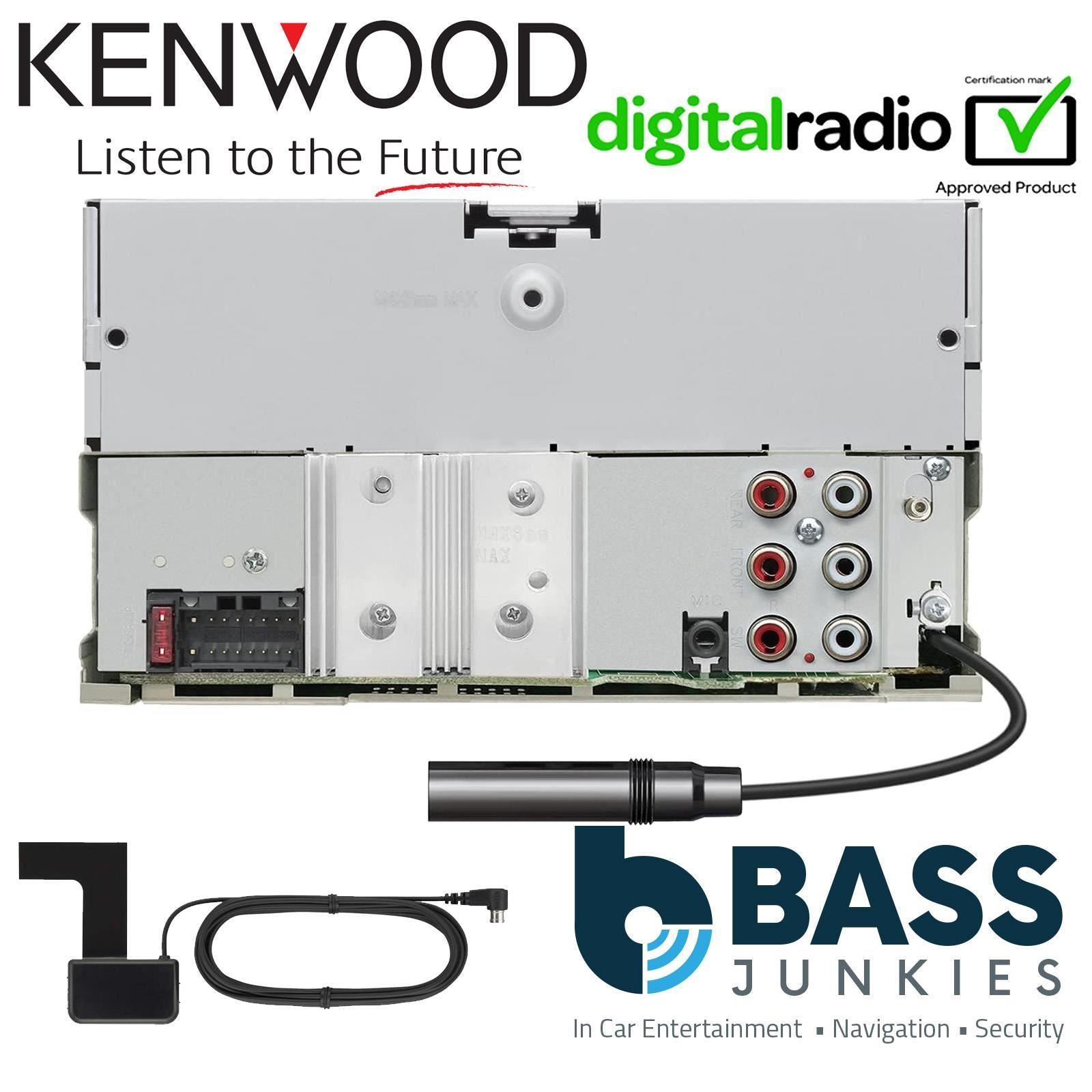 Kenwood DPX-7300DAB - Double Din Bluetooth USB CD DAB Radio Stereo & Double Din Fascia & Steering Wheel Kit for Mercedes CLK 2004-2009