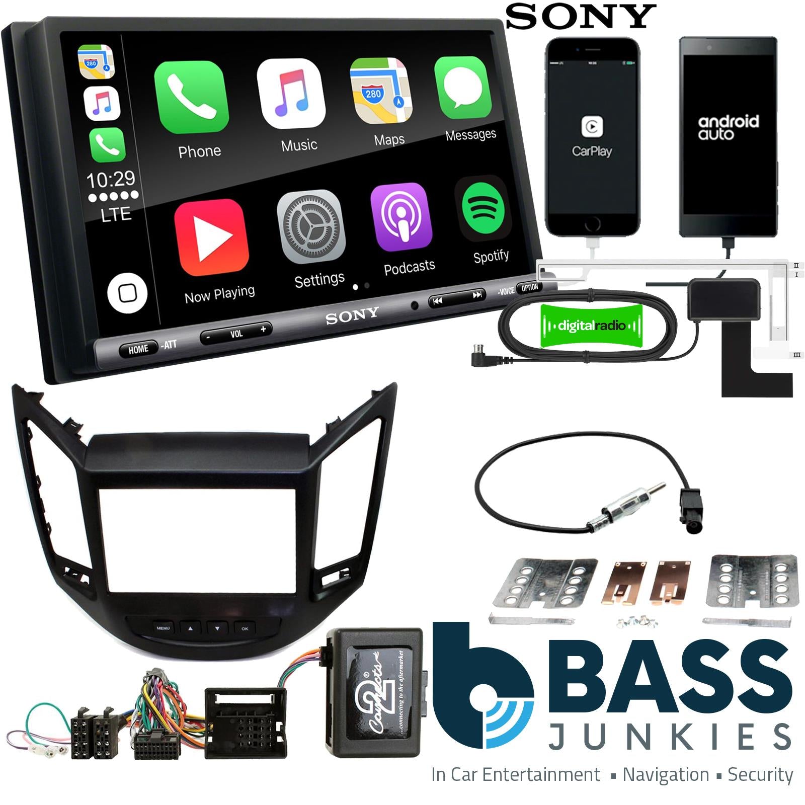 SONY DAB+ Apple | Android Double Din Stereo Fitting Kit + Steering Wheel Stalk Controls to fit Chevrolet Orlando 2010-21