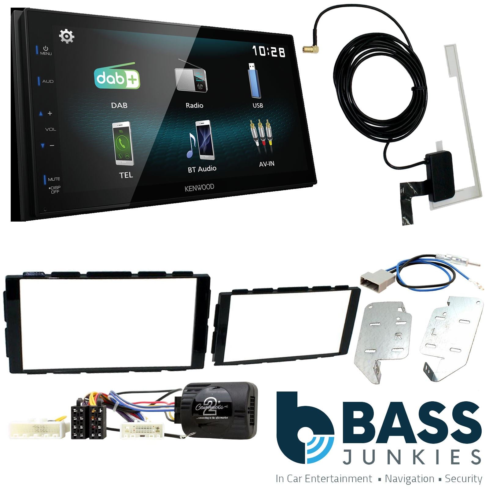 Kenwood DMX-125DAB + Connects2 Double Din + Steering Wheel Controls fits Nissan Juke 2014-