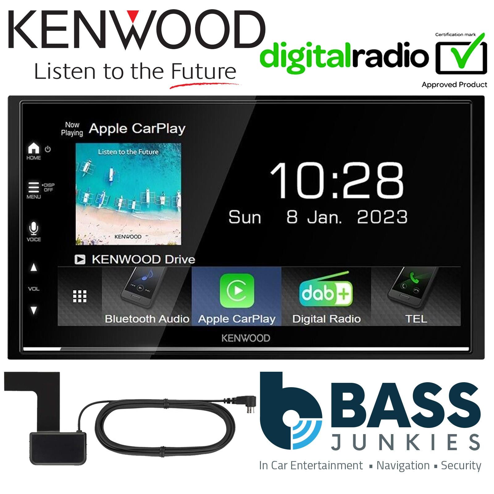 Kenwood DNX-7170DABS 7" Screen + DAB Aerial + Connects2 Double Din Grey Fascia + Steering Wheel Controls fits Ford Transit 2015-21