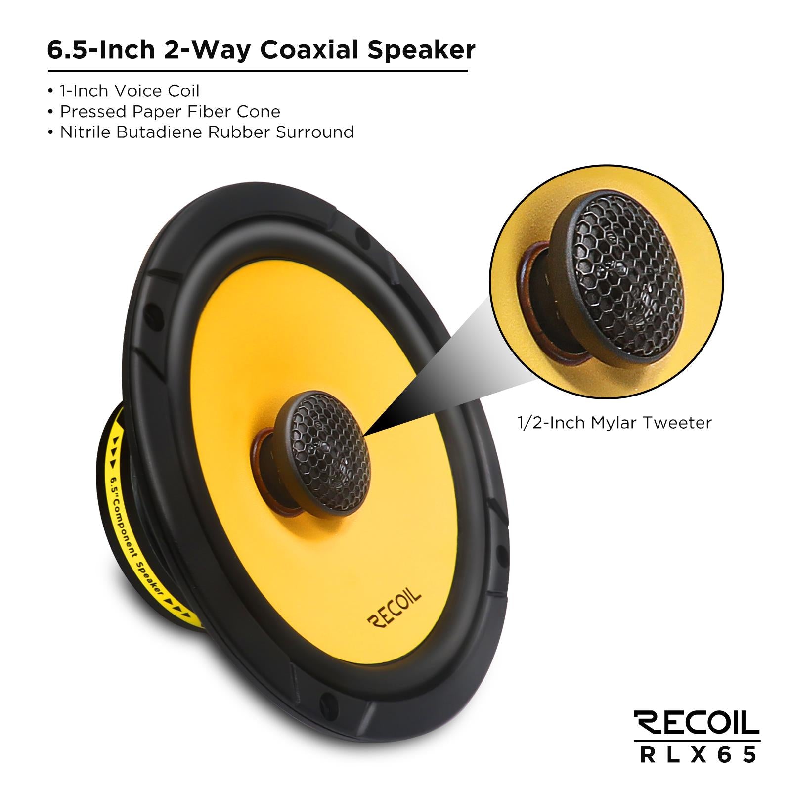 Recoil RLX65 - 160 Watts 6.5" 17cm Yellow Cone 2 Way Car Door Shelf Speakers Pair