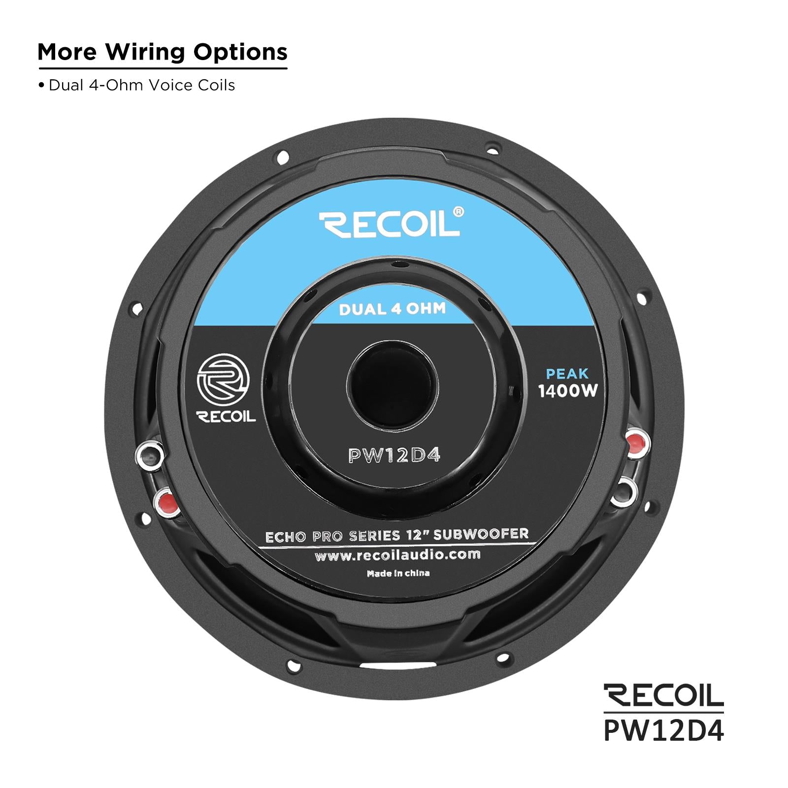Recoil PW12D4 - 1400 Watts Echo Pro Series 12-Inch Dual 4-ohm Car Subwoofer
