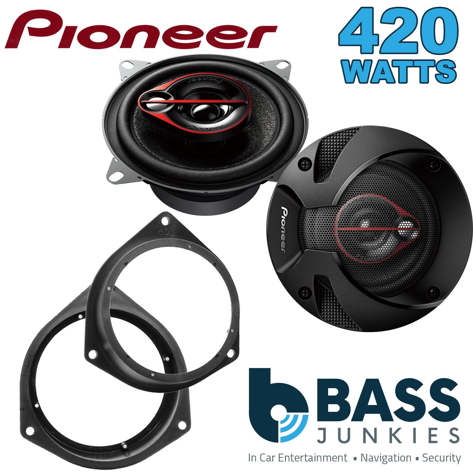Pionner TS-R1051S 100mm/10cm/4" 3 Way Coaxial Car speakers (Per Pair Max 420|60 watts RMS) Fits Peugeot Bipper 2008-12