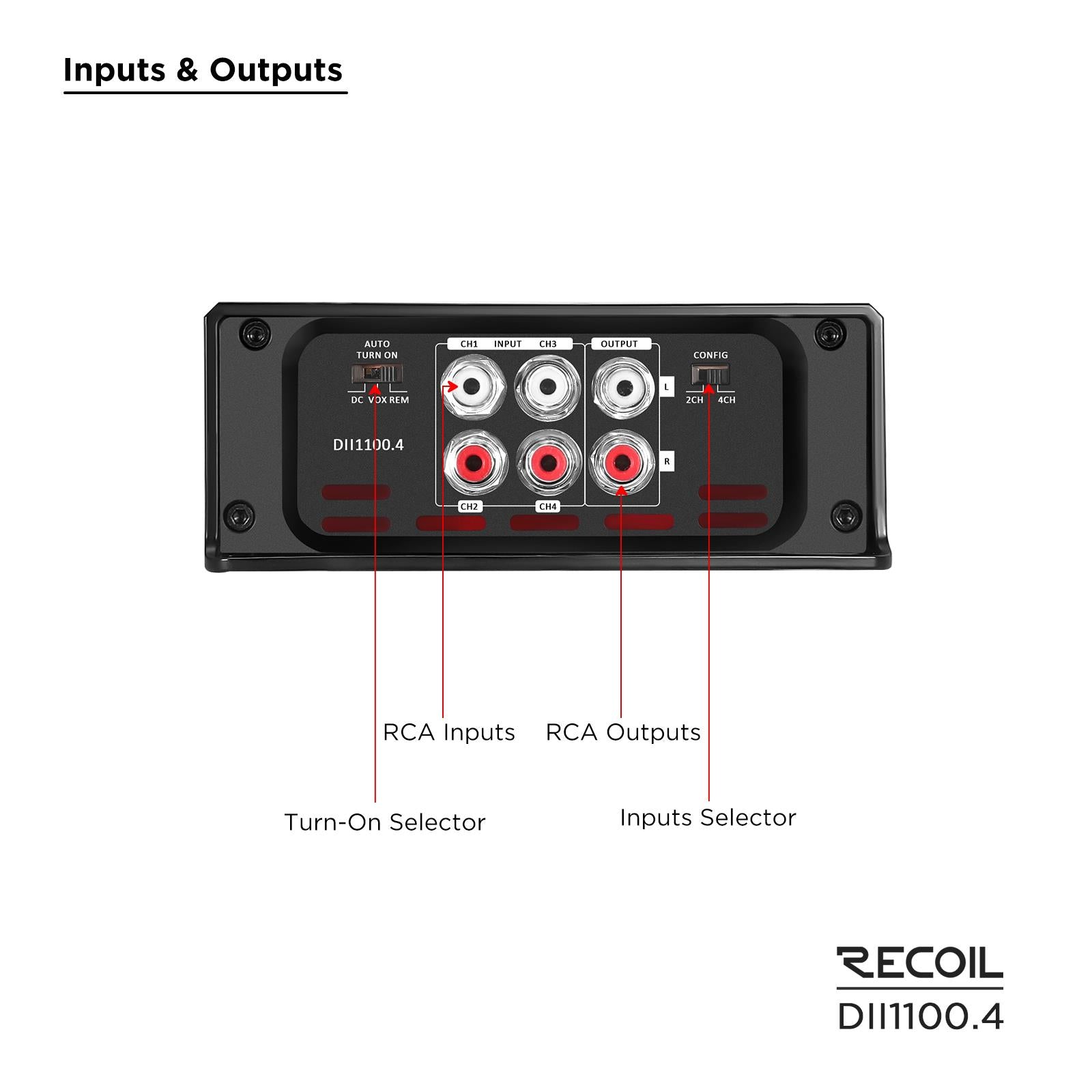 Recoil DII1100.4 - 1100 Watts 2-4 Ohm Stable Class D 4 Channel Car Amp Amplifier