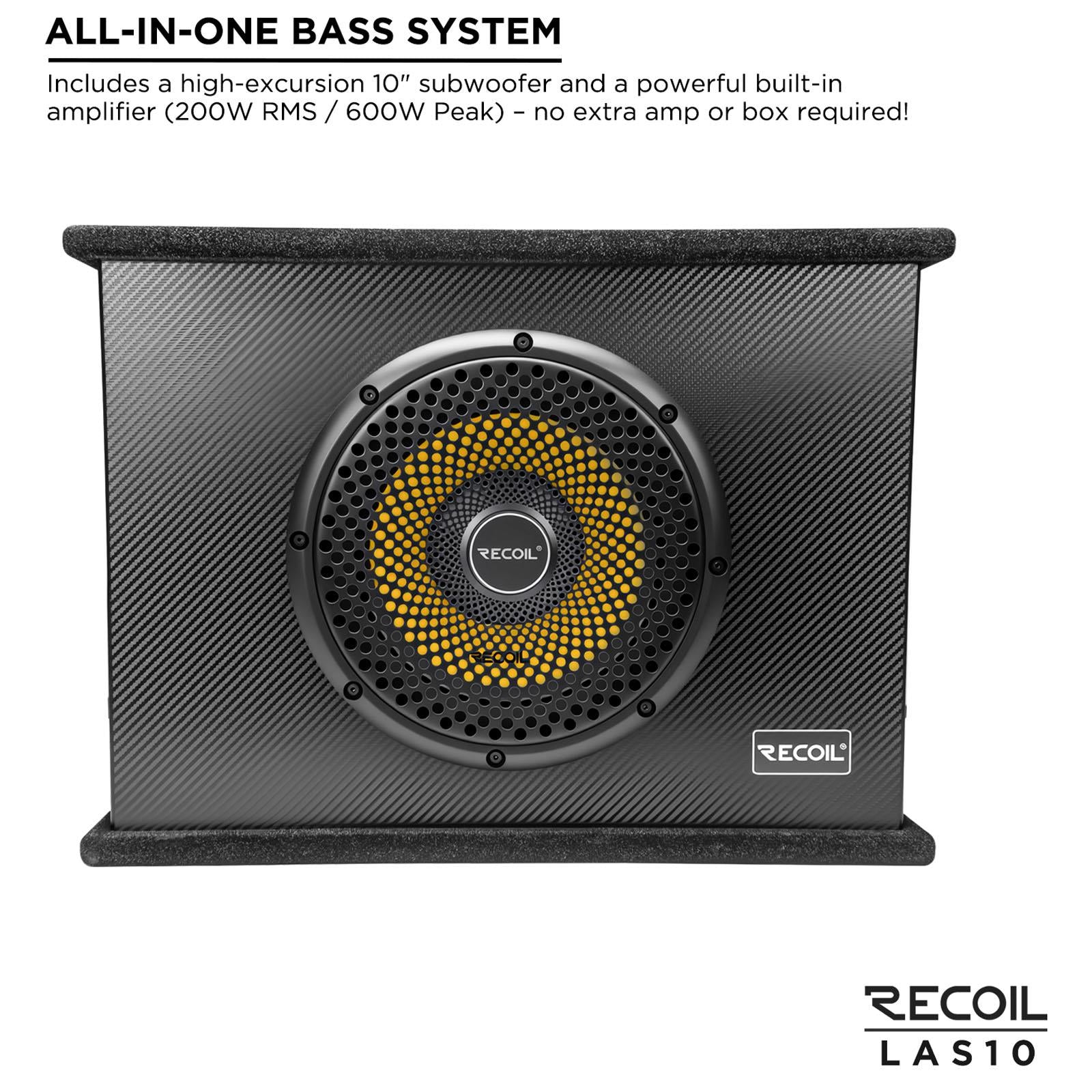 Recoil 10" Shallow Active Sub Subwoofer 200Watts 2Ohm Car Van Bass Enclosure
