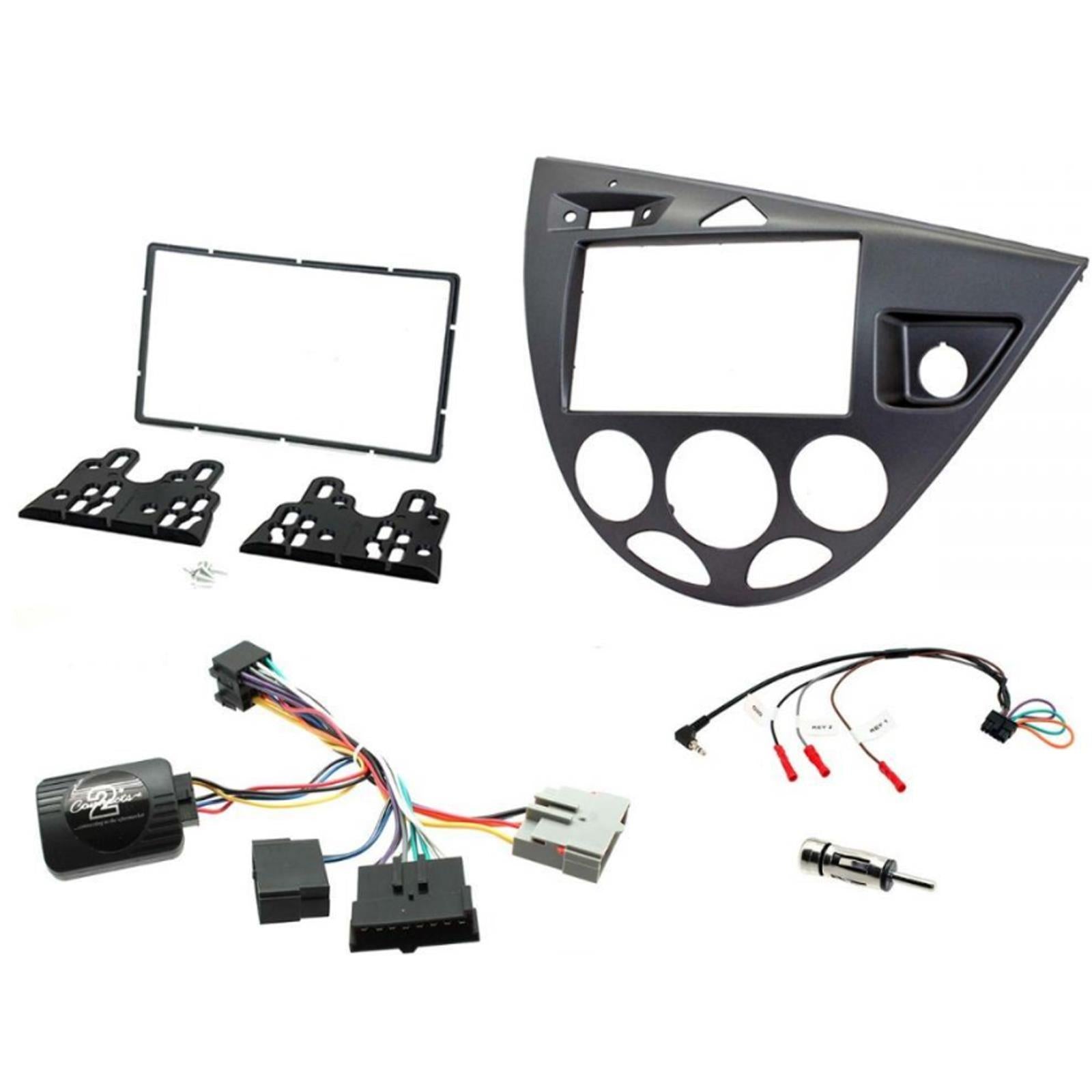 Double Din Stereo Fitting Kit + Steering Wheel Stalk Controls to fit Ford Focus 1999-04