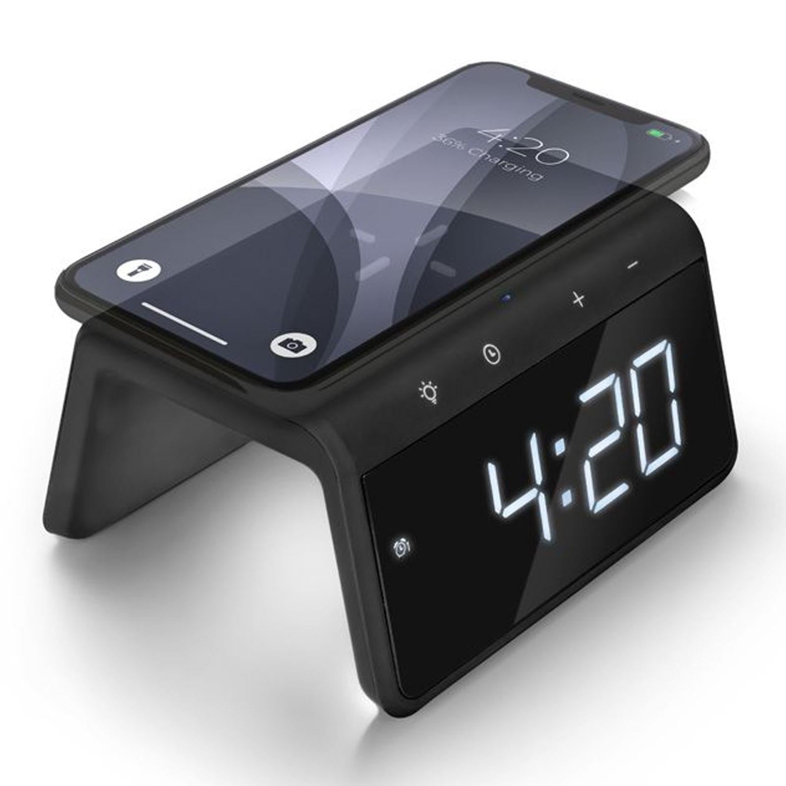 Caliber HCG019QI/B Alarm Clock with Qi Wireless Charging Pad USB Charging & LED Night Light
