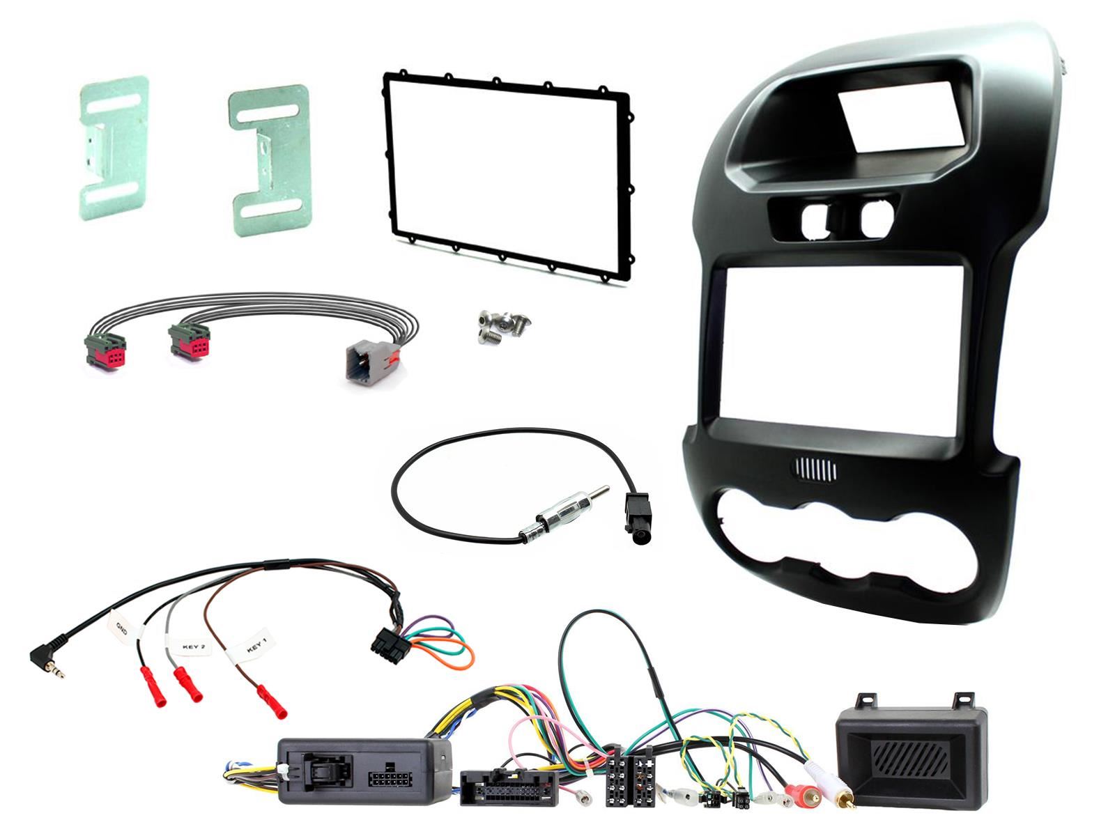 Connects 2 CTKFD40 - Ford Ranger 2012 - 2016 Double Din Facia & Steering wheel Interface Fitting Installation Kit (Black Facia Panel)