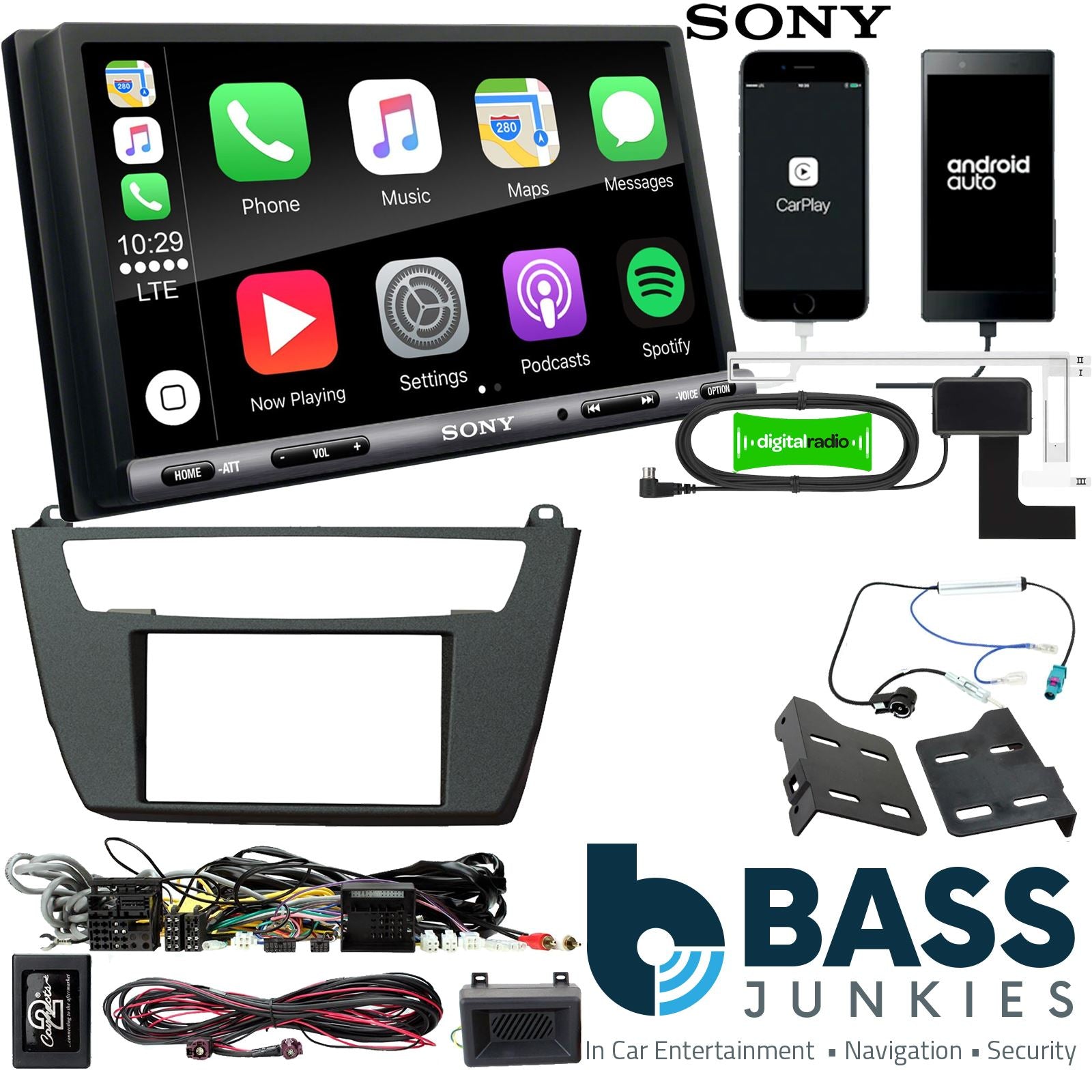 SONY DAB+ Apple | Android Double Din Stereo Fitting Kit + Steering Wheel Stalk Controls to fit BMW 2 Series 2014- | BMW 1-Series 2012-16