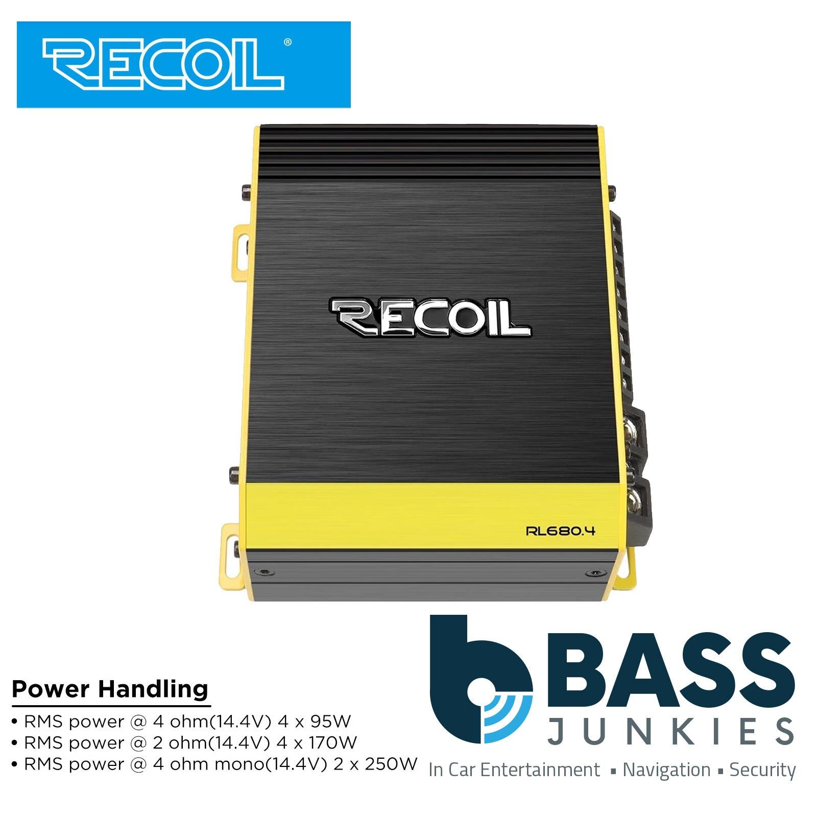 Recoil RL680.4 - 4 Channel Class D 680 Watts 170W x 4 RMS Compact Car Amplifier