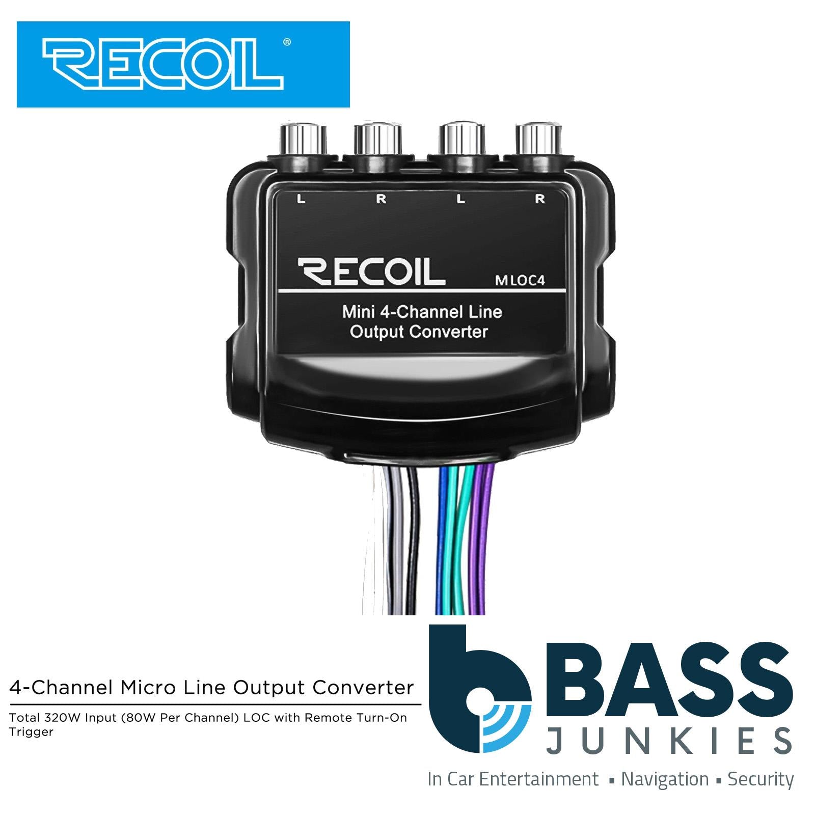 Recoil MLOC4 - Car Stereo High to Low 4 Channel Speaker to RCA Phono Convertor