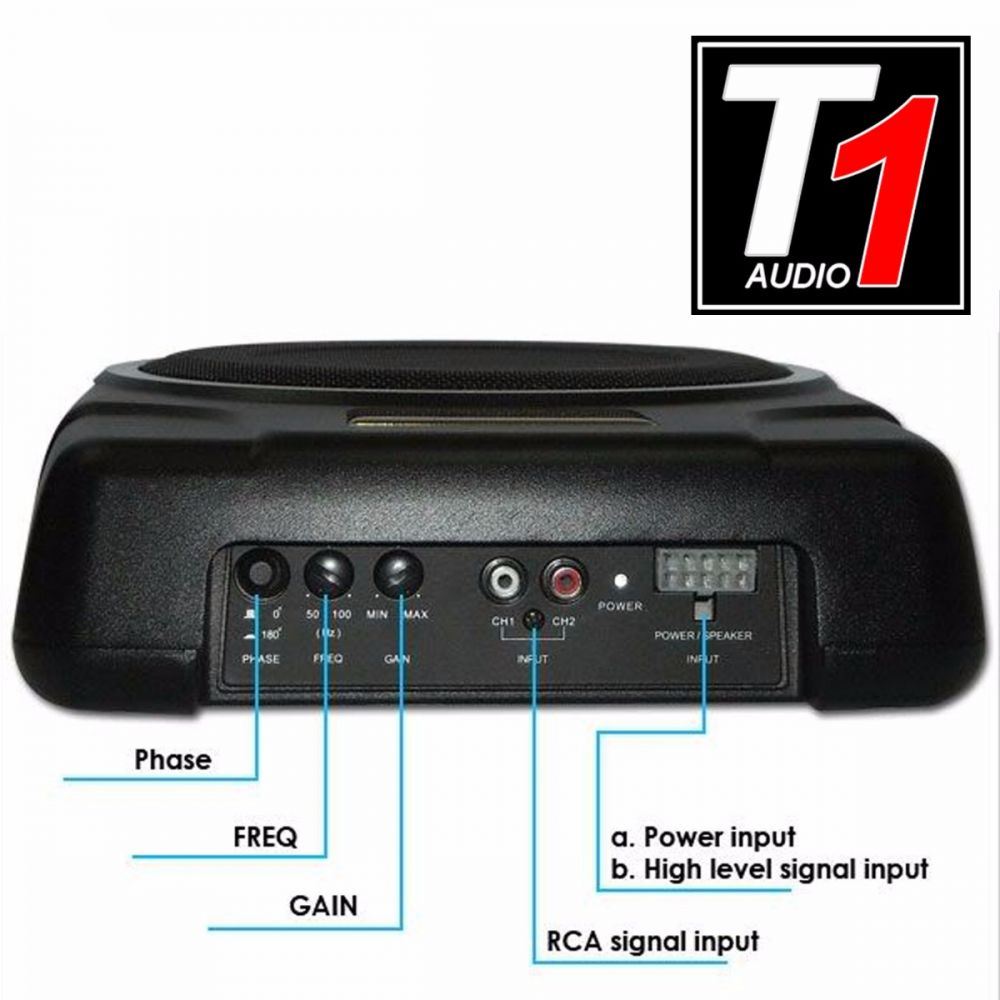 T1 Audio T1-20ACT - 900 Watts 8" 20cm Amplified Active Underseat Flat Slimline Car Sub Subwoofer