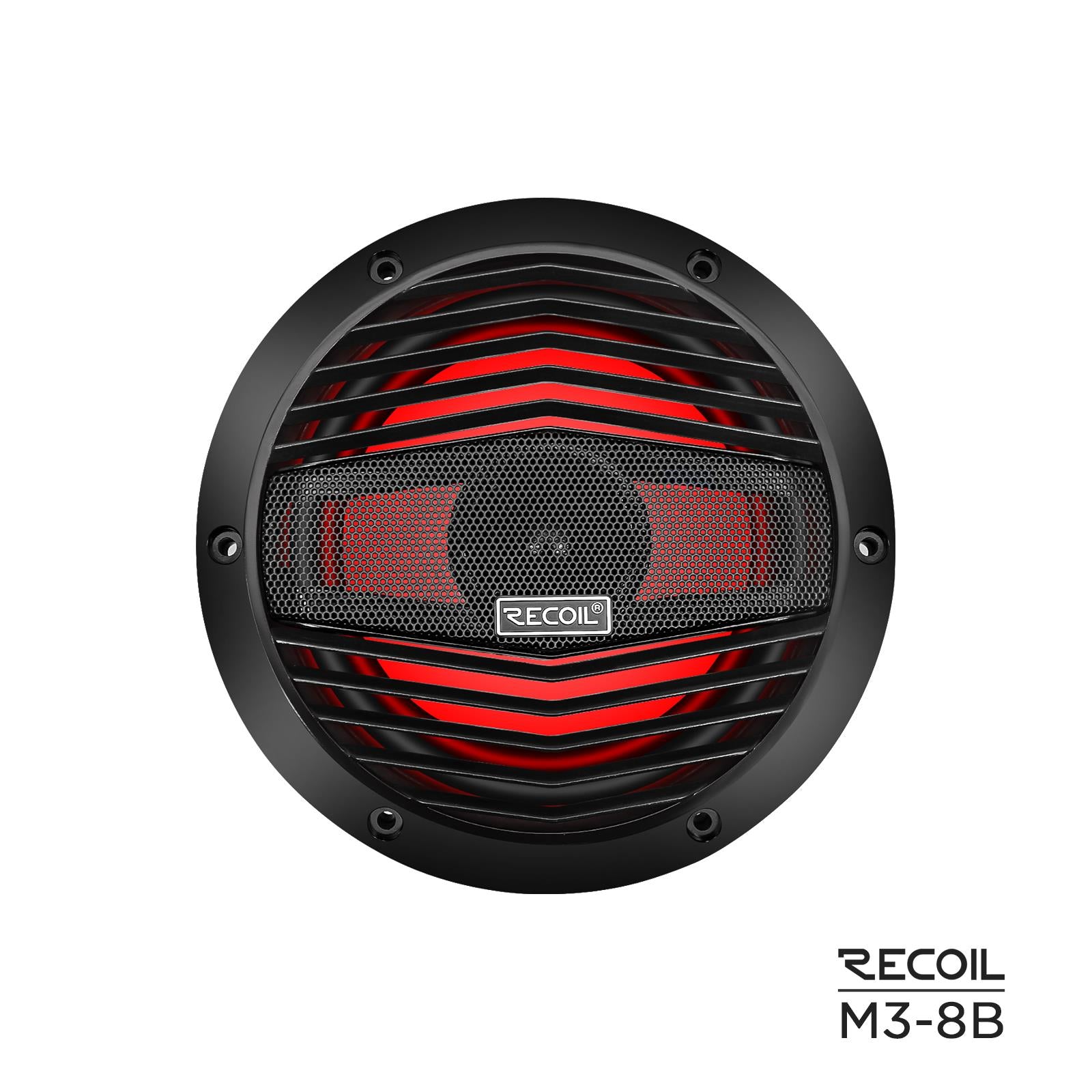 Recoil M3-8B - 8" 20cm Black Marine Boat Outdoor Speakers with Built-in RGB LED