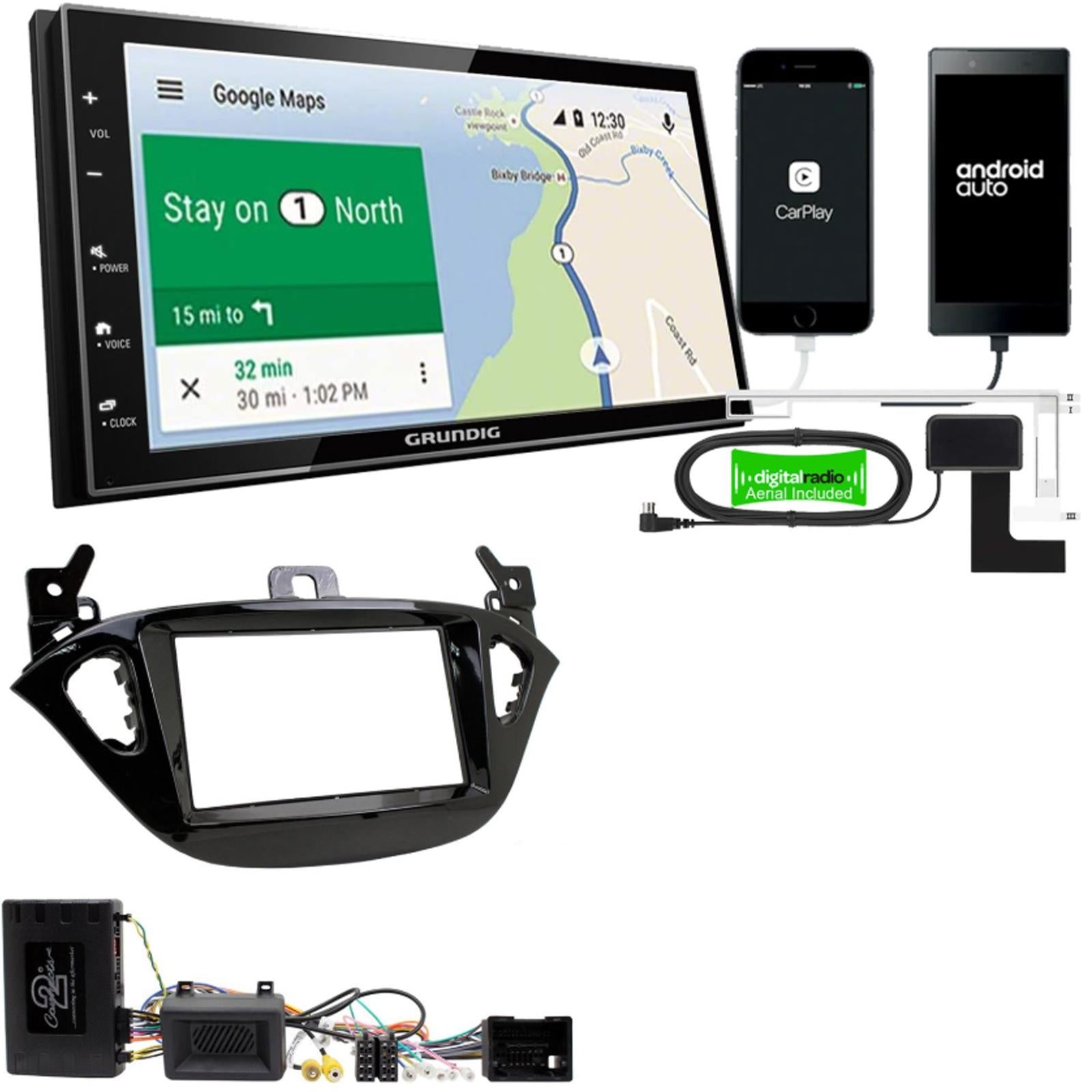 Grundig 6.8" Apple Android Double Din Stereo Fitting Kit + Steering Wheel Stalk Controls to fit Opel Adam 2013-21 | Opel Corsa 2014- | Vauxhall Adam 2012- | Vauxhall Corsa 2014-