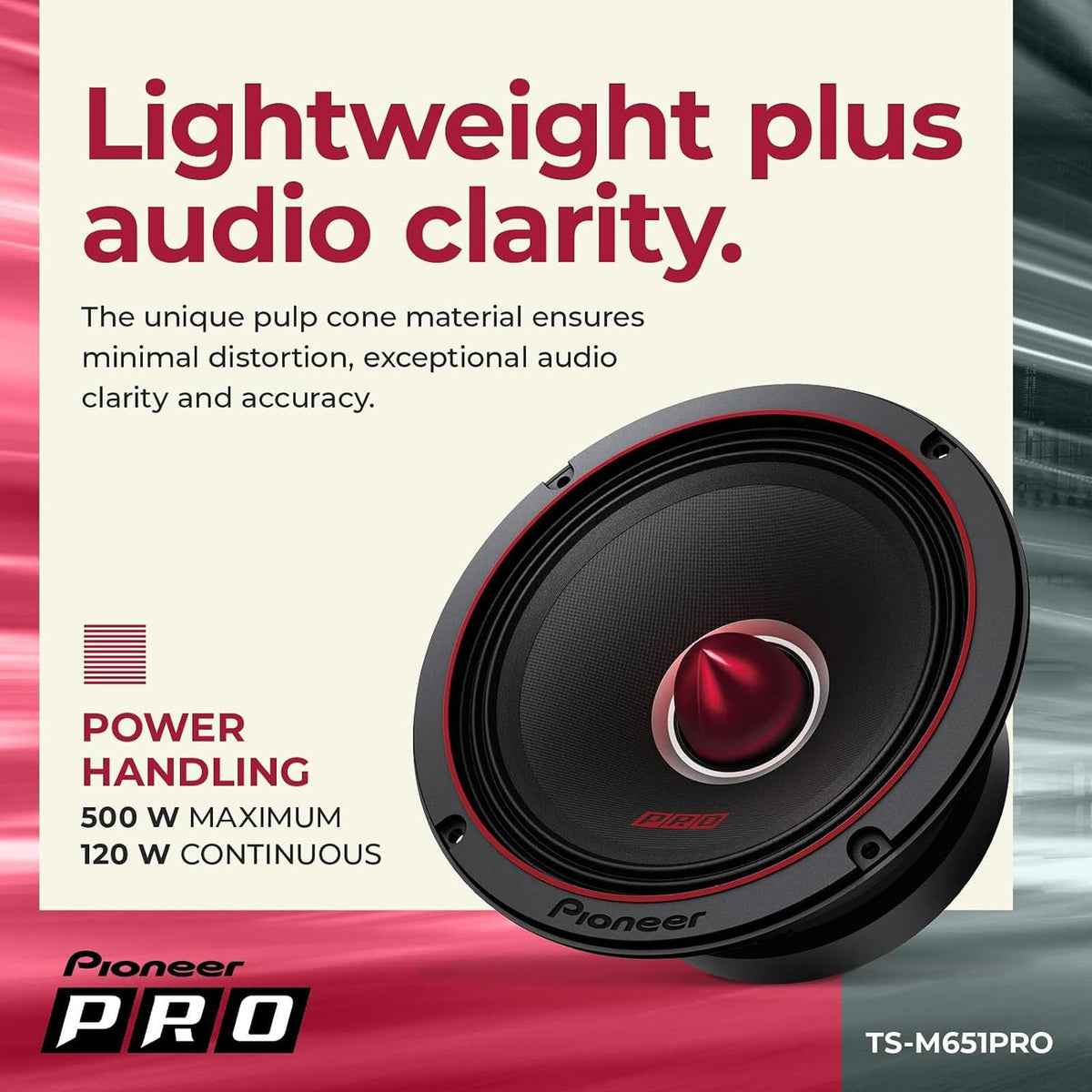 Pioneer TS-M651PRO - 1000 Watts a Pair 6.5" (16.5cm) PRO Series High Efficiency Midbass Car Speakers
