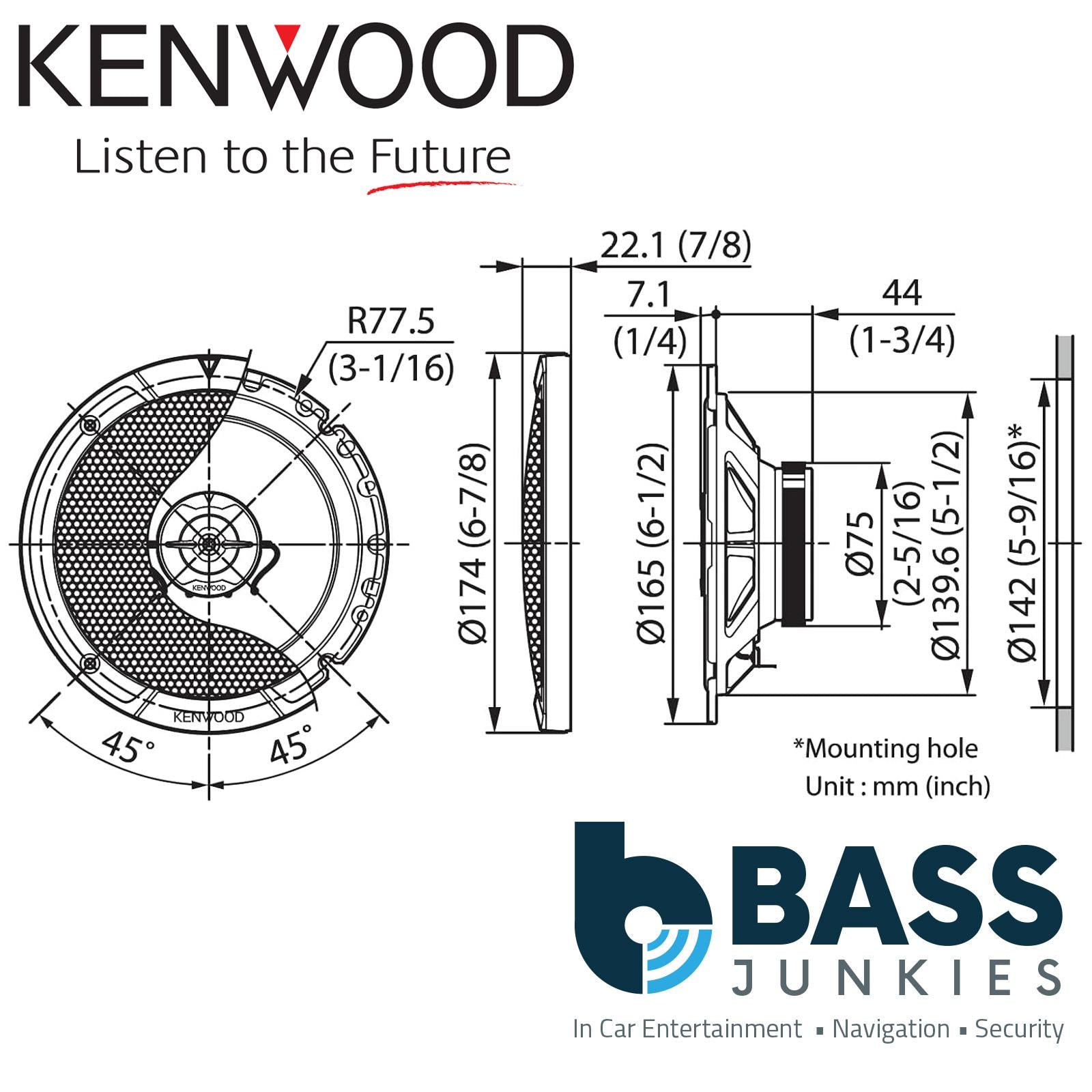 Kenwood KFC-S1767 - 17cm 6.5" inch 600 Watts 2 Way Car Van Door Coaxial Speakers Pair